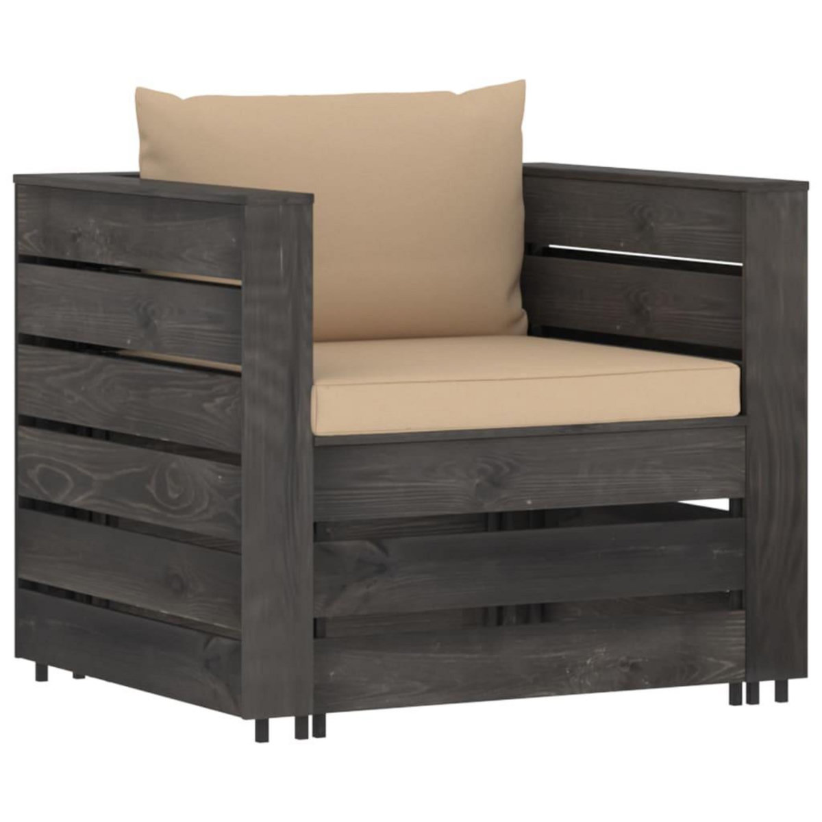 VIDAXL Salon de jardin 2 pcs avec coussins Bois impregne de gris