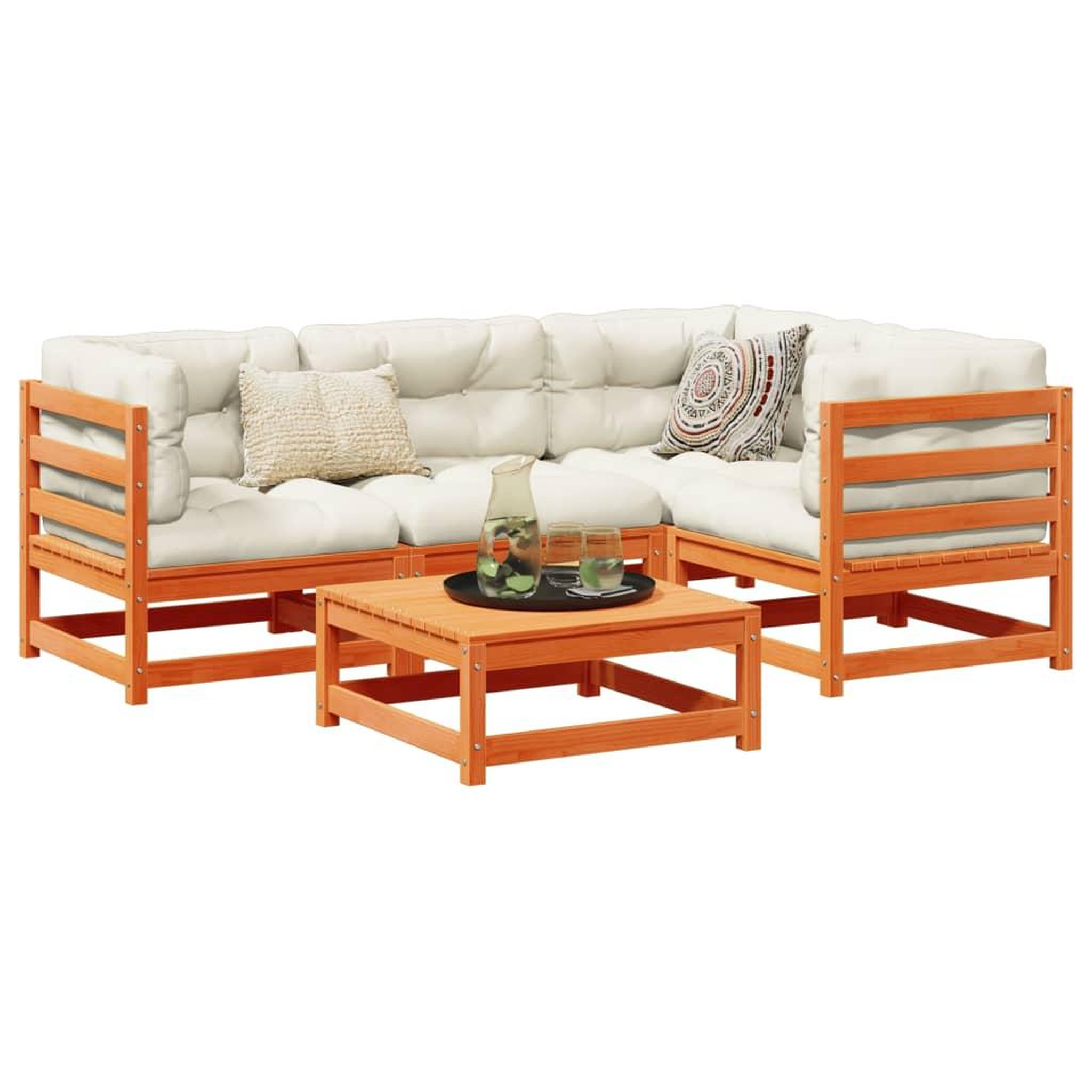 VIDAXL Salon de jardin 5 pcs avec coussins cire marron bois pin massif