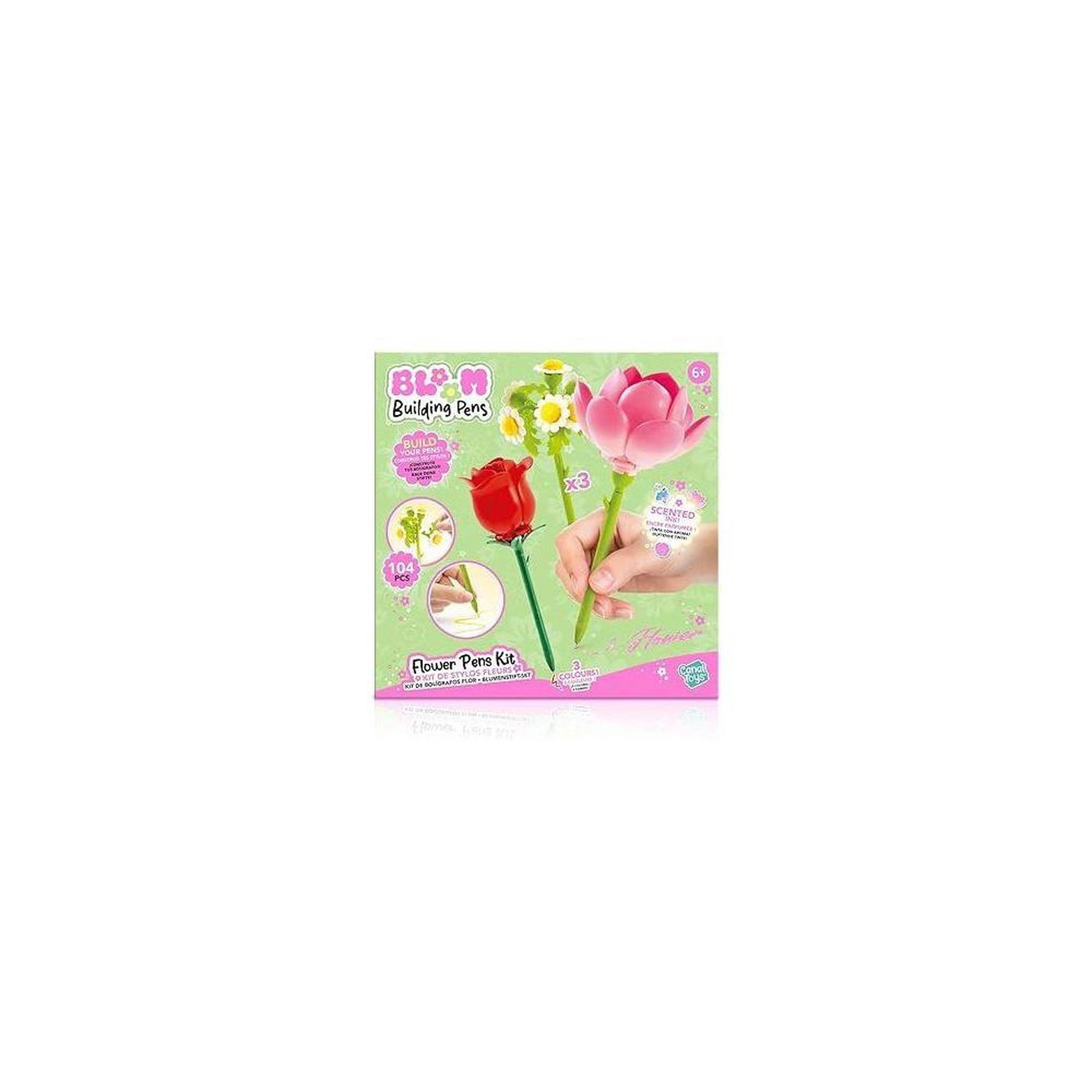 Voir la diapositive 2 : Canal Toys Canal Toys - BLOOM – Stylo Fleur a Construire – Pack de 3 – Rose, Lotus et Marguerite - Encre pailletée et parfumée –