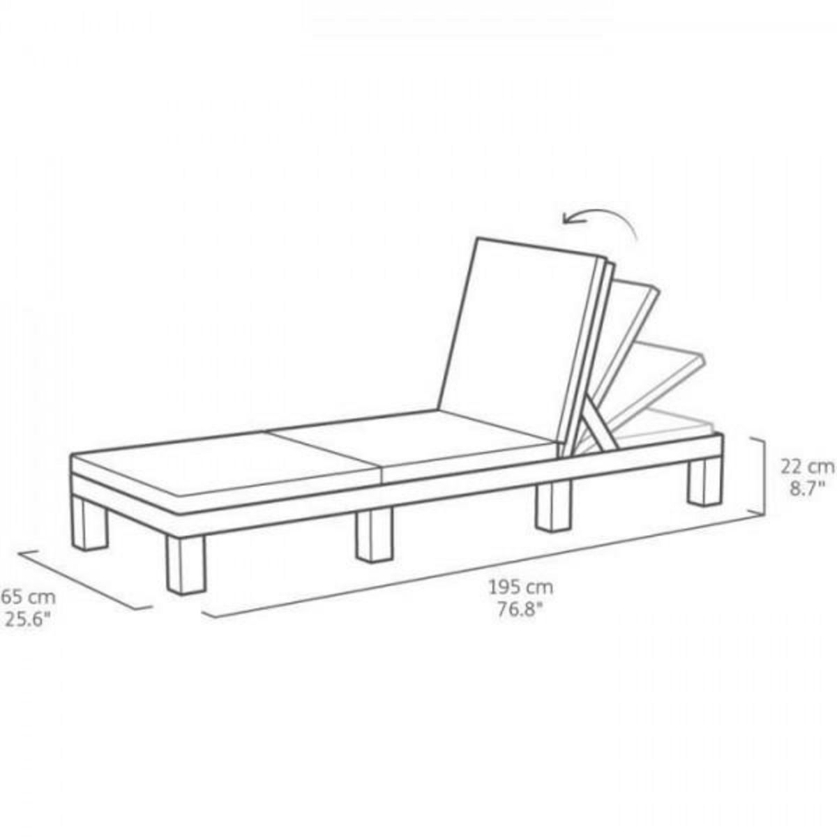 ALLIBERT by KETER Transat Bain de soleil - Allibert by KETER – DAYTONA – en résine imitation rotin tressé – coussin – dossier réglable - gris g