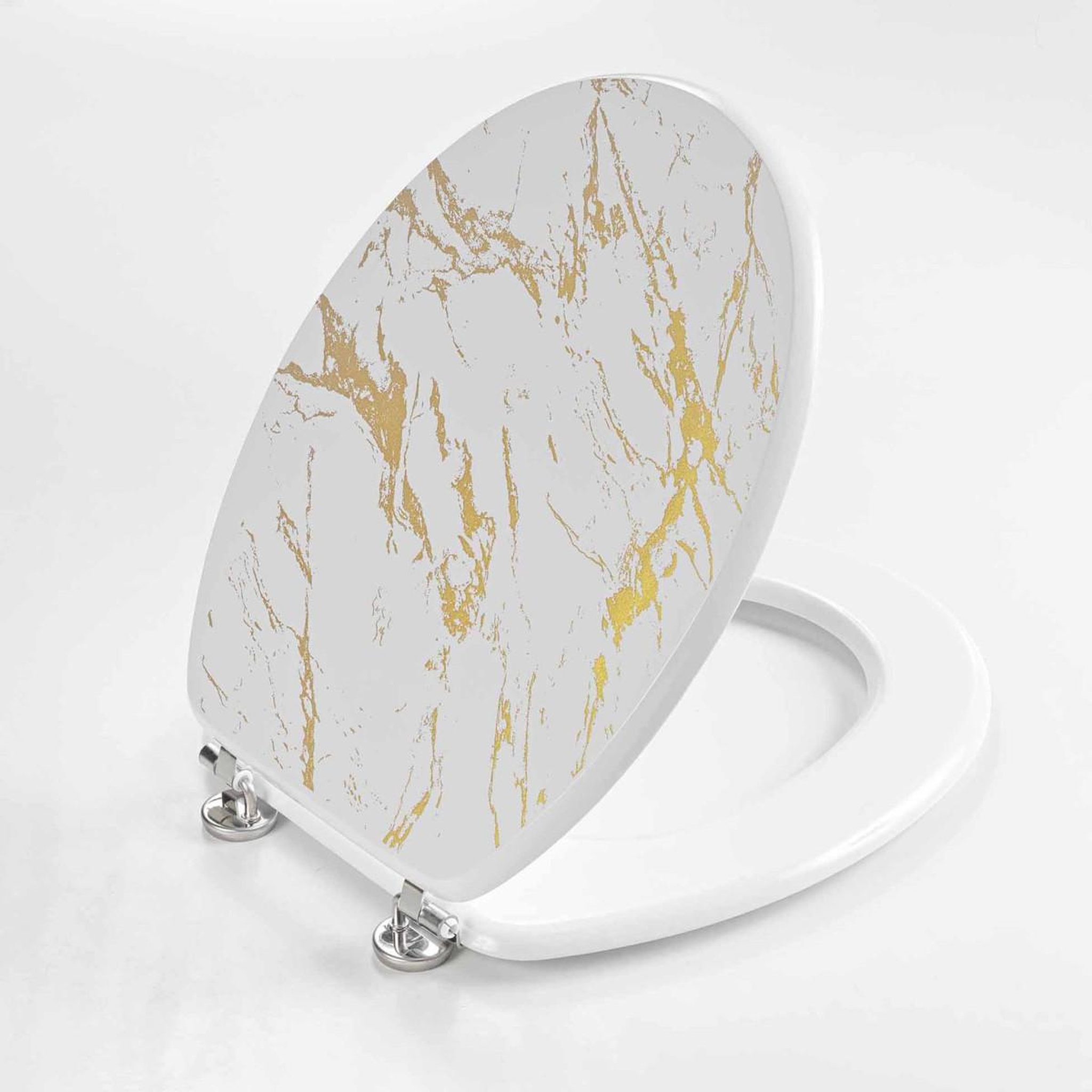 Voir la diapositive 2 : Douceur d'Intérieur Abattant wc imprimé  aquamarbre  47cm blanc & or