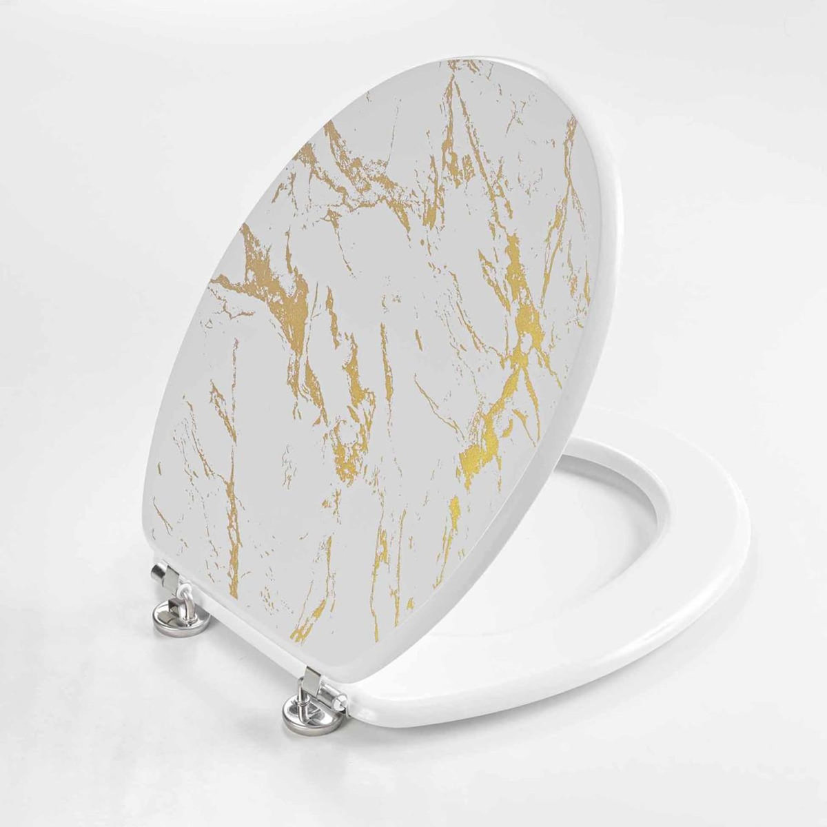 Paris Prix Abattant WC Imprimé  Aquamarbre  47cm Blanc & Or