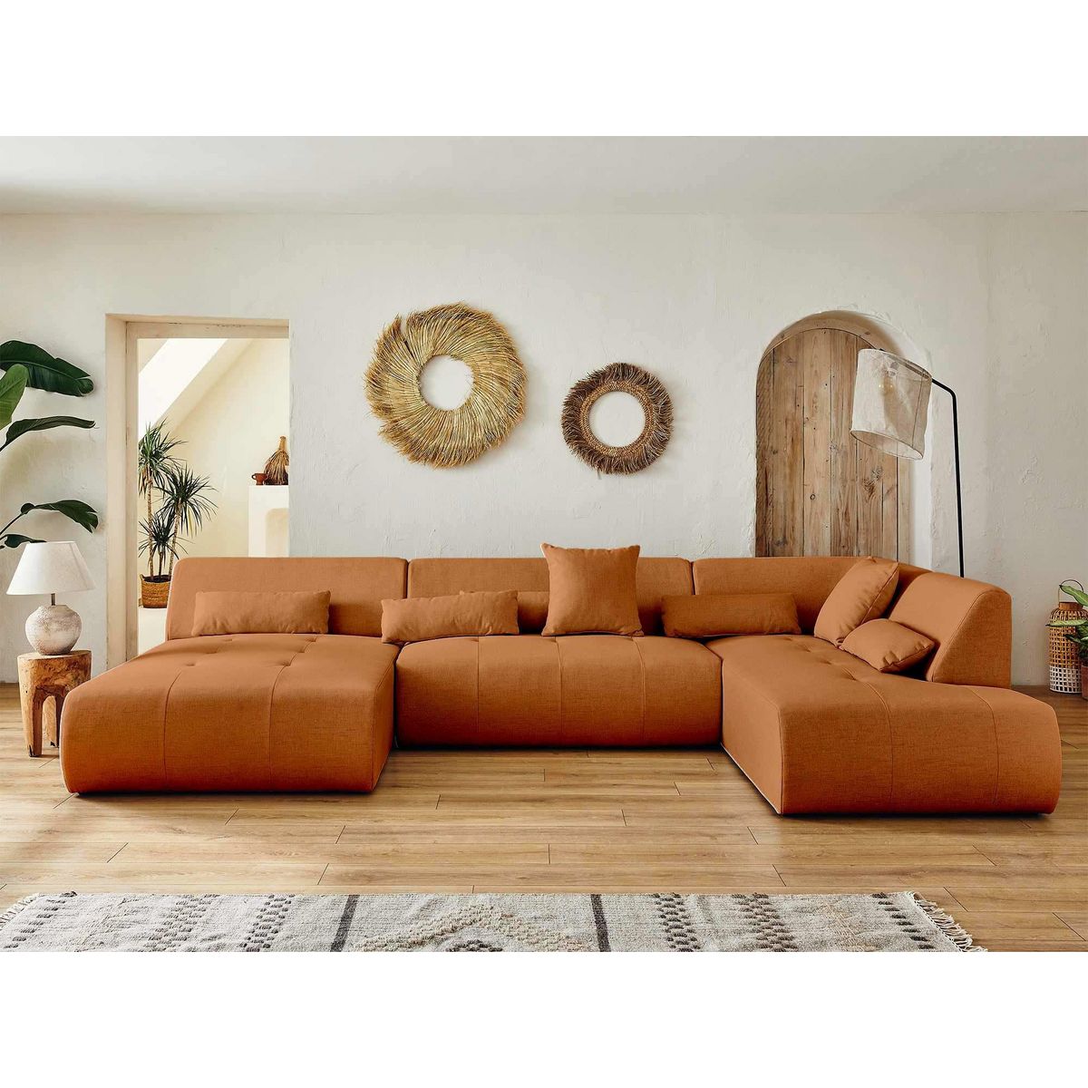 LISA DESIGN Onyx - canapé panoramique d'angle droit 7 places - en tissu