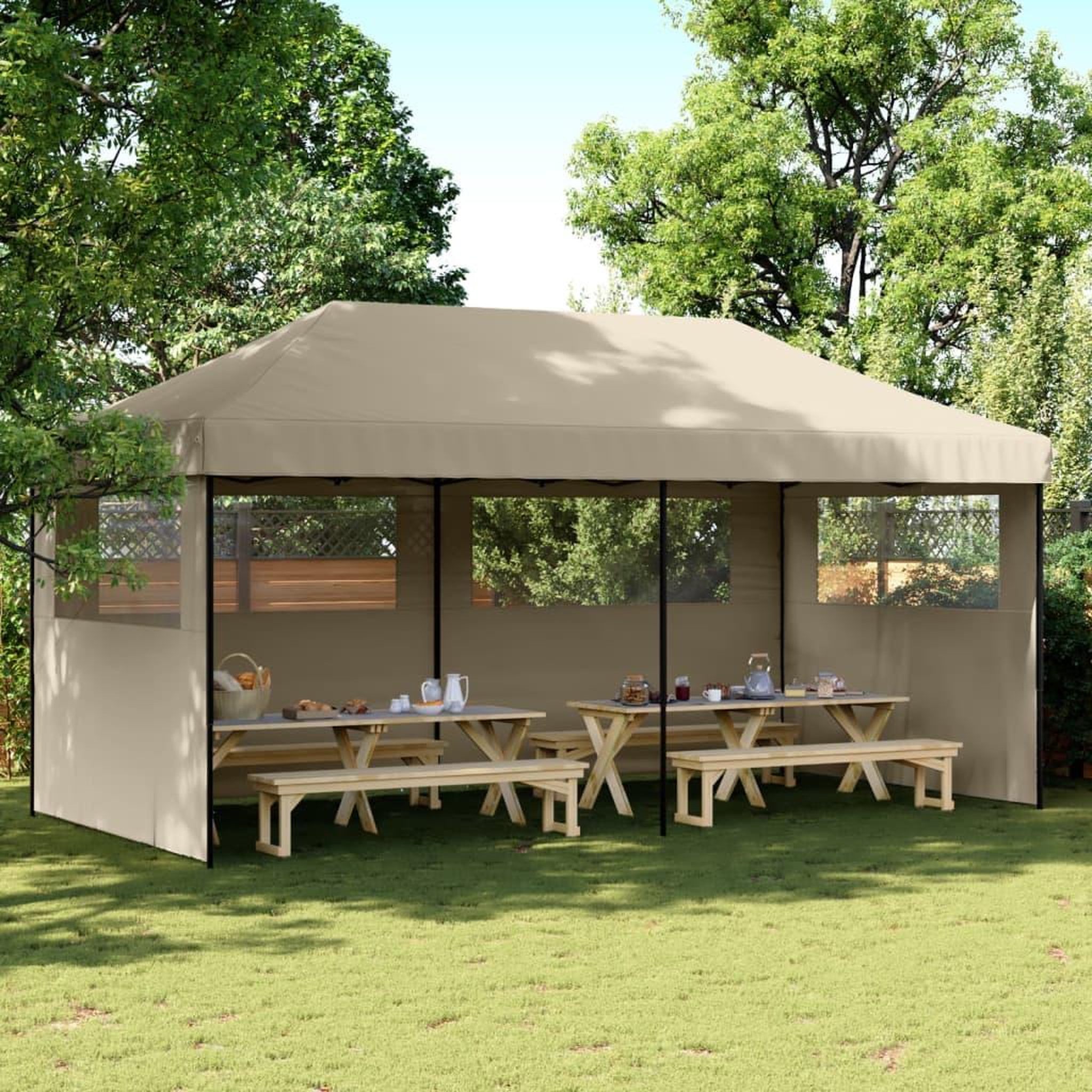 VIDAXL Tente de reception pliable escamotable 3 parois laterales taupe