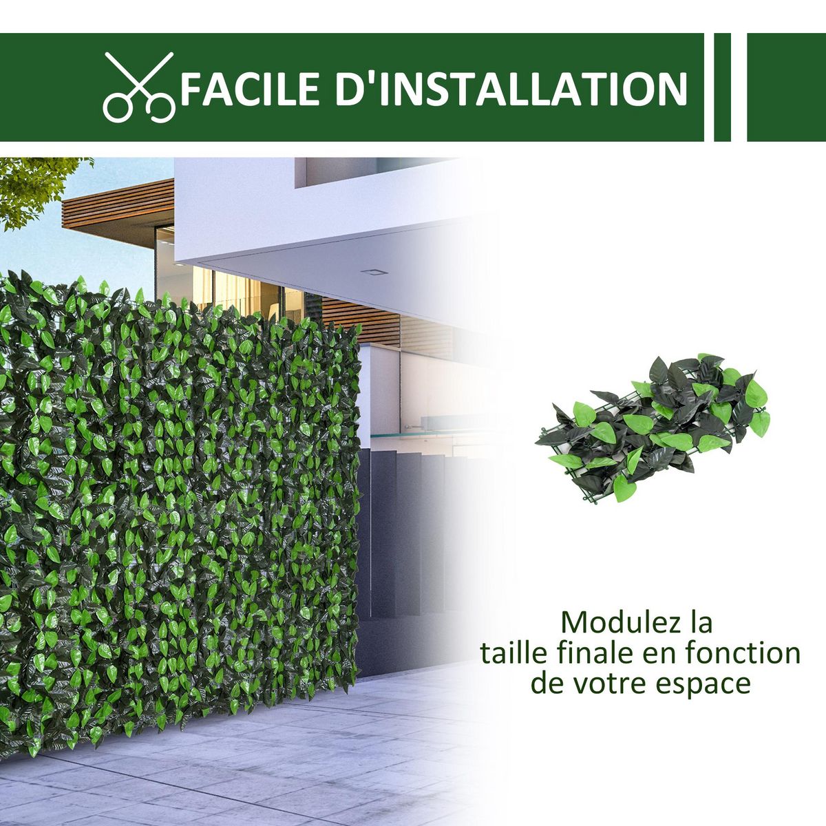 OUTSUNNY Haie artificielle feuilles de laurier - treillis extensible - brise-vue canisse végétale feuillage réaliste dim. 3L x 1H m PE anti-UV vert