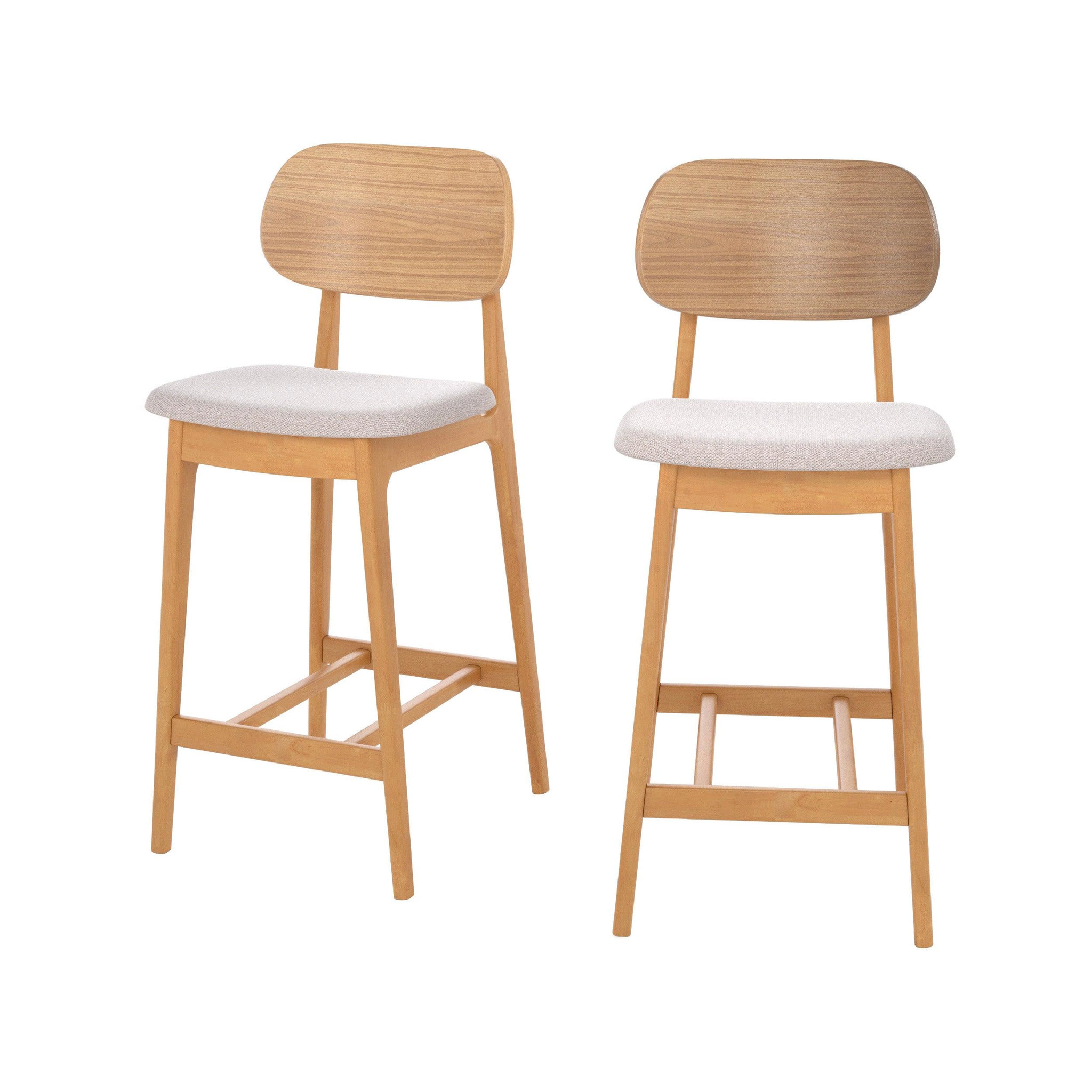 Voir la diapositive 1 : MAISON PAVANE Lot de 2 chaises pour îlot central 66 cm en bois clair et tissu beige-charlize