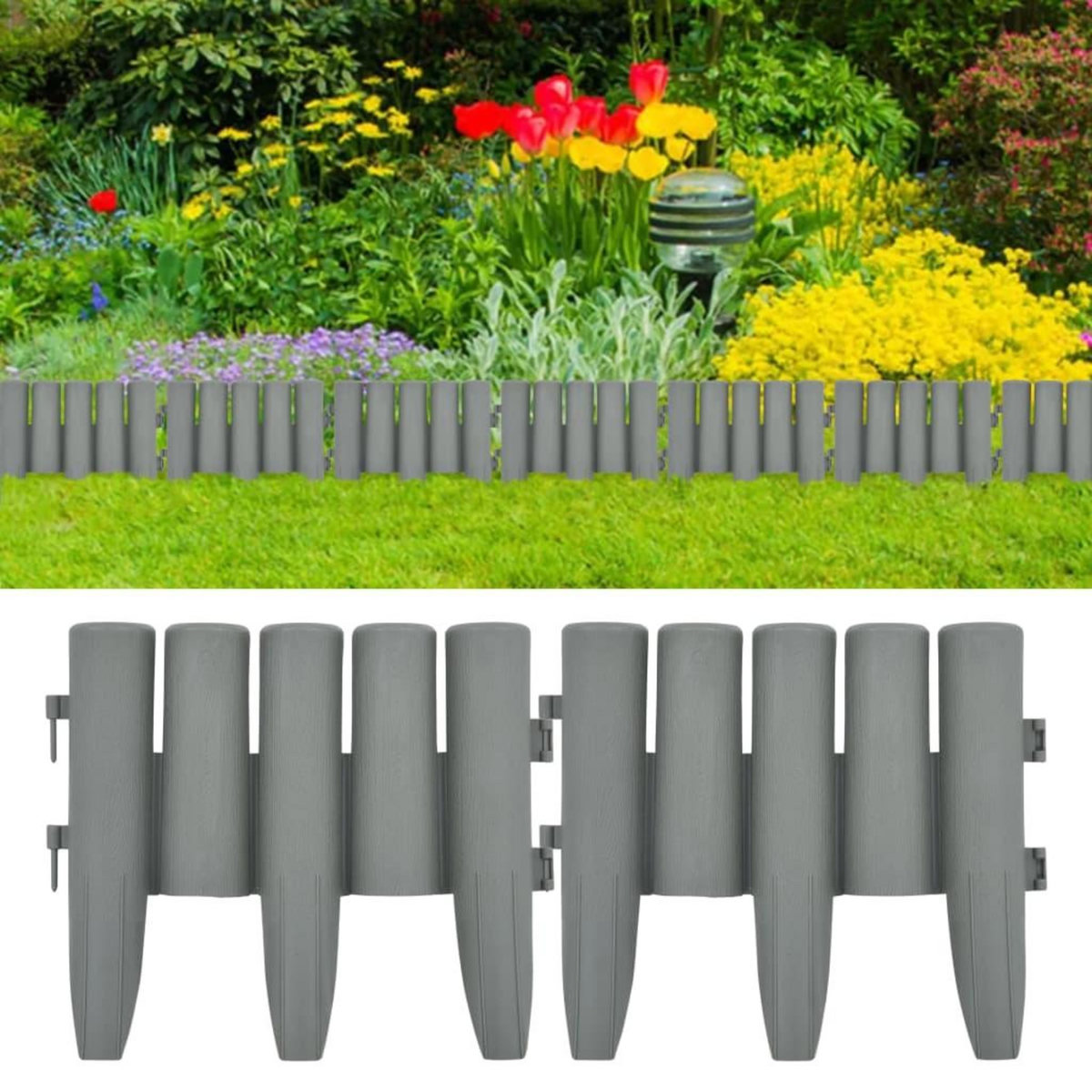 VIDAXL Bordures de pelouse 36 pcs Gris 10 m PP