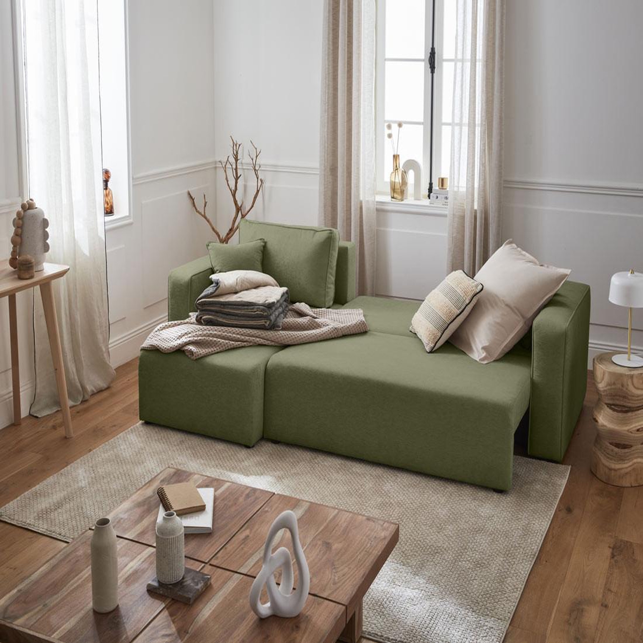 Voir la diapositive 2 : BEST MOBILIER Topaze - canapé d'angle réversible - 4 places - convertible avec coffre - en tissu