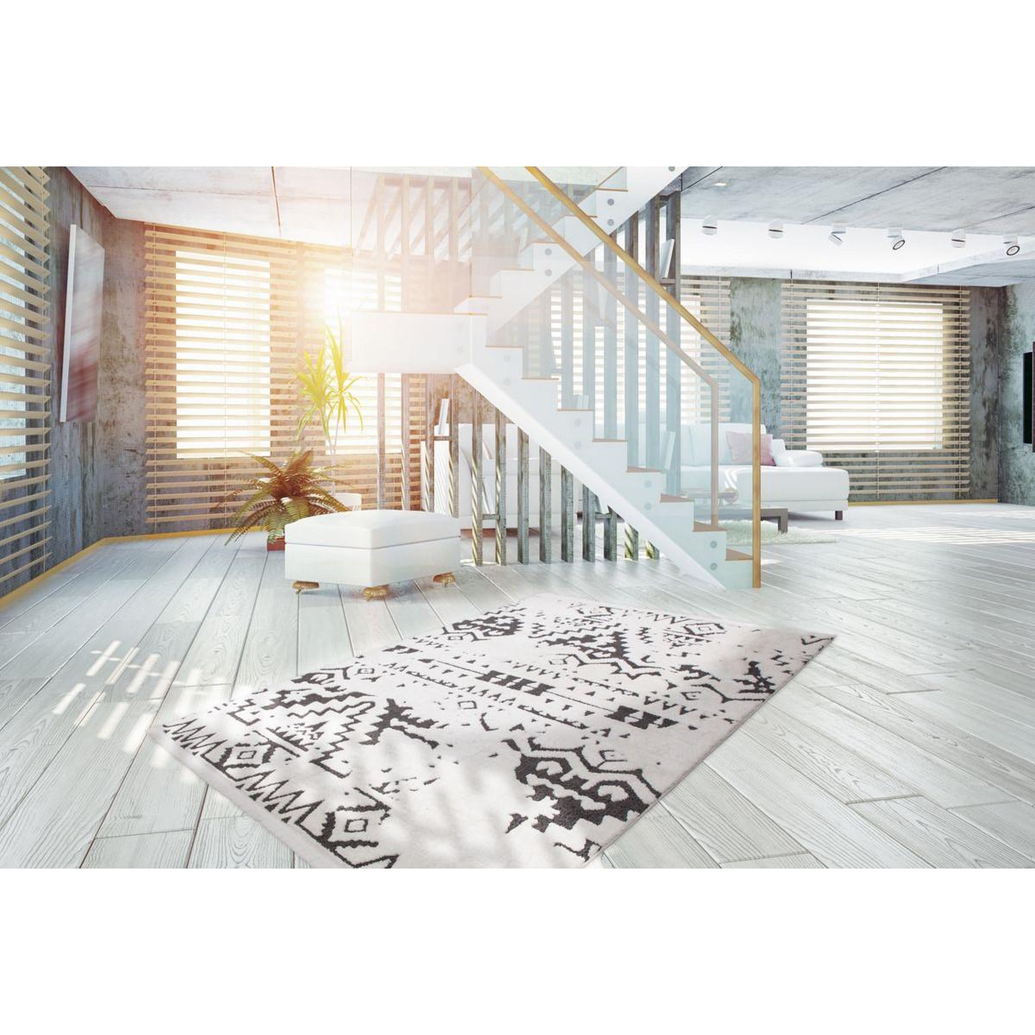 Voir la diapositive 2 : Paris Prix Tapis Ethnique à Franges  Agadir  Noir & Blanc