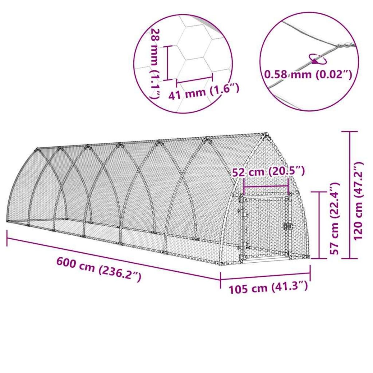 VIDAXL Cage pour poules argente 600x105x120 cm acier galvanise