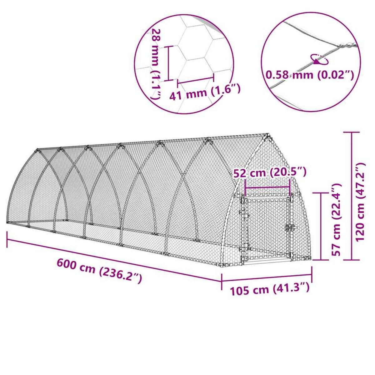 VIDAXL Cage pour poules argente 600x105x120 cm acier galvanise