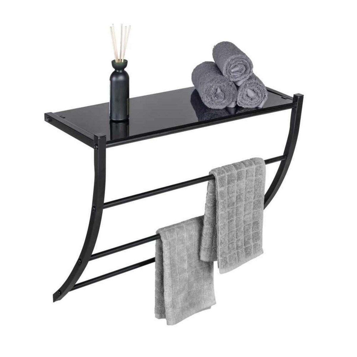 Wenko Étagère porte-serviettes avec tablette en verre - Noir