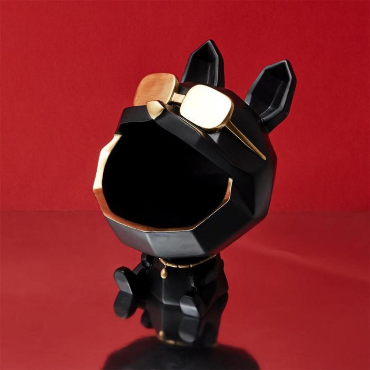 Paris Prix Statuette & Vide-Poche  Chien à Lunettes  23cm Noir