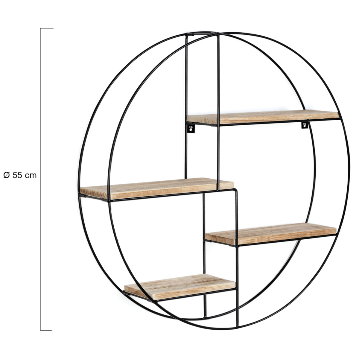 ID MARKET Etagère murale ronde LILY 4 niveaux bois et métal design industriel