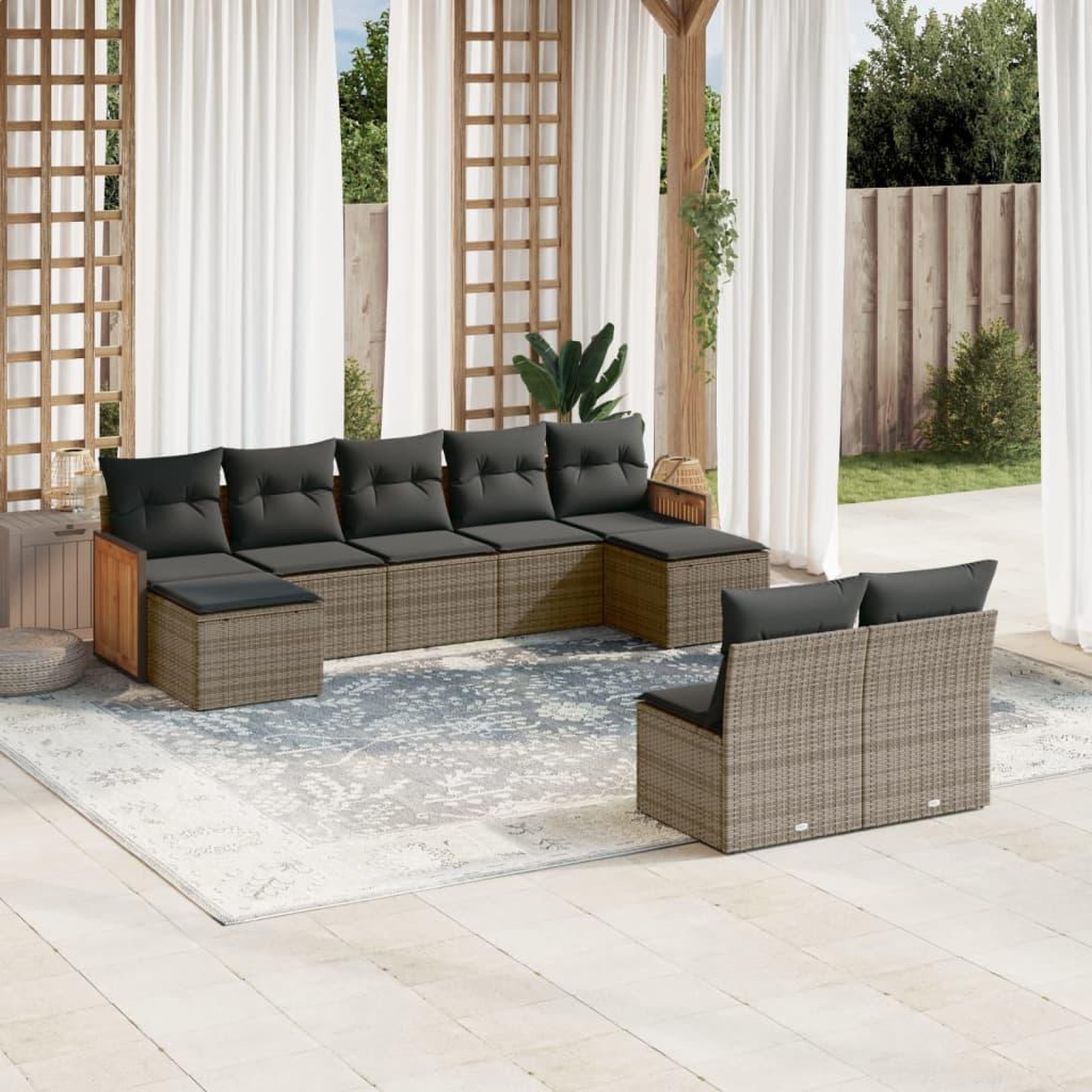 VIDAXL Salon de jardin 9 pcs avec coussins gris resine tressee