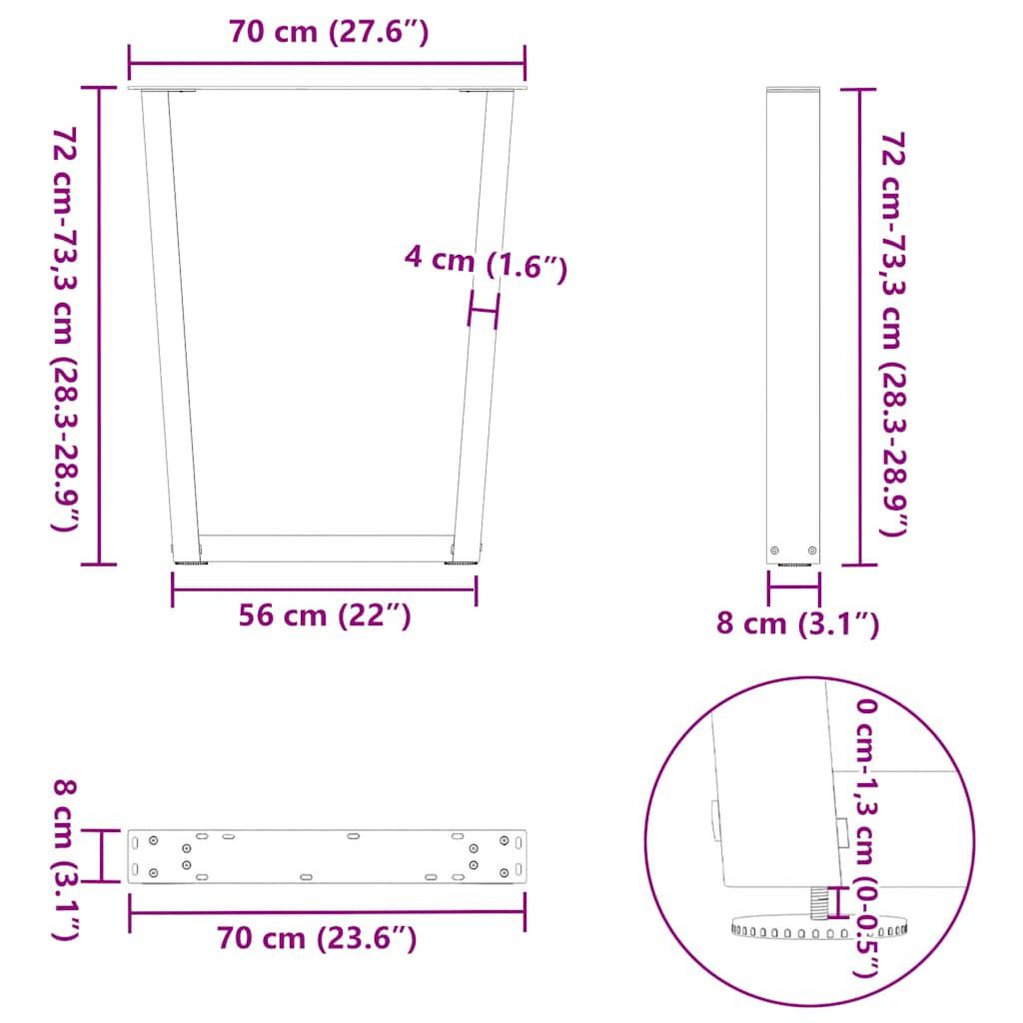 Voir la diapositive 6 : VIDAXL Pieds de table a manger forme V 2 pcs anthracite 70x(72-73,3)cm