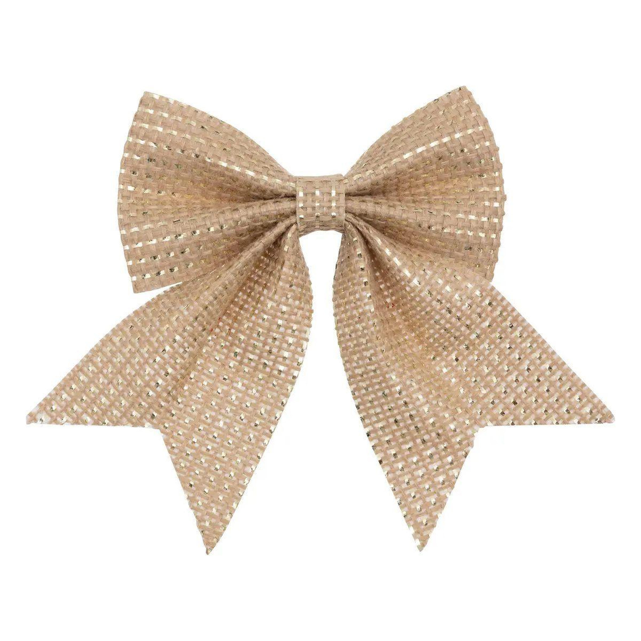 Voir la diapositive 2 : ATMOSPHERA Lot de 3 sujets de noël en jute  nœuds  13cm beige