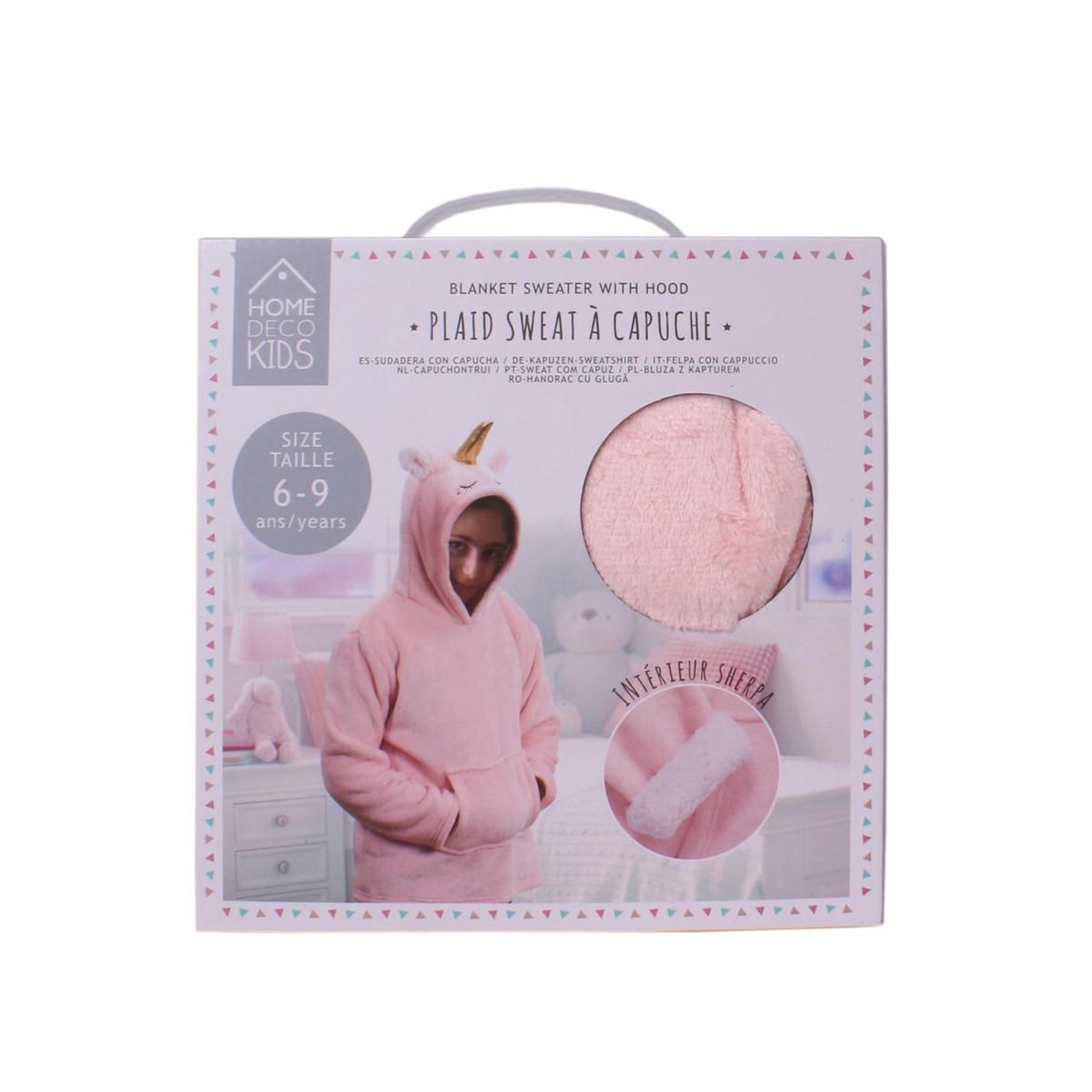 Voir la diapositive 2 : HOME DECO KIDS Plaid Sweat à Capuche Enfant  Licorne  6-9ans Rose