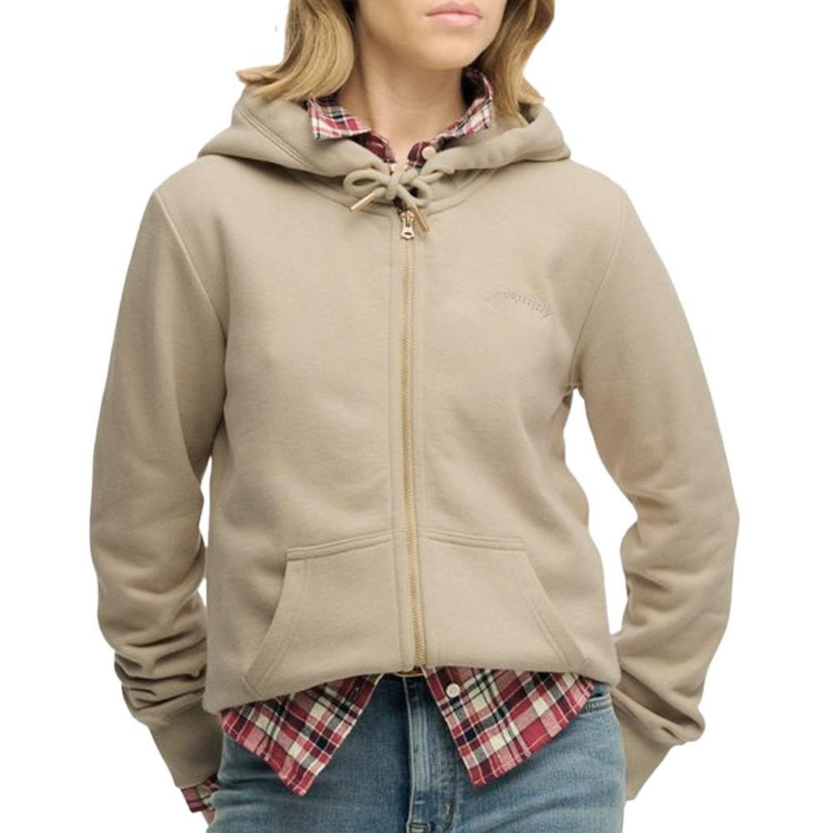 SUPERDRY Sweat Taupe Femme Superdry Essential Logo Ziphood Hb