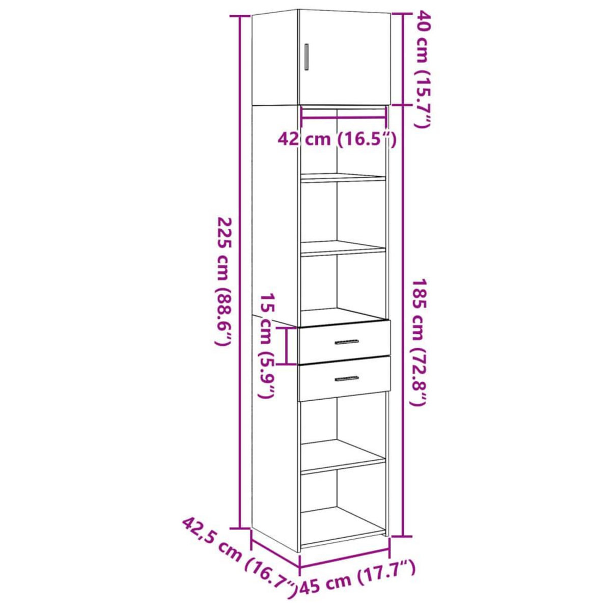 VIDAXL Armoire de rangement mince noir 45x42,5x225cm bois d'ingenierie