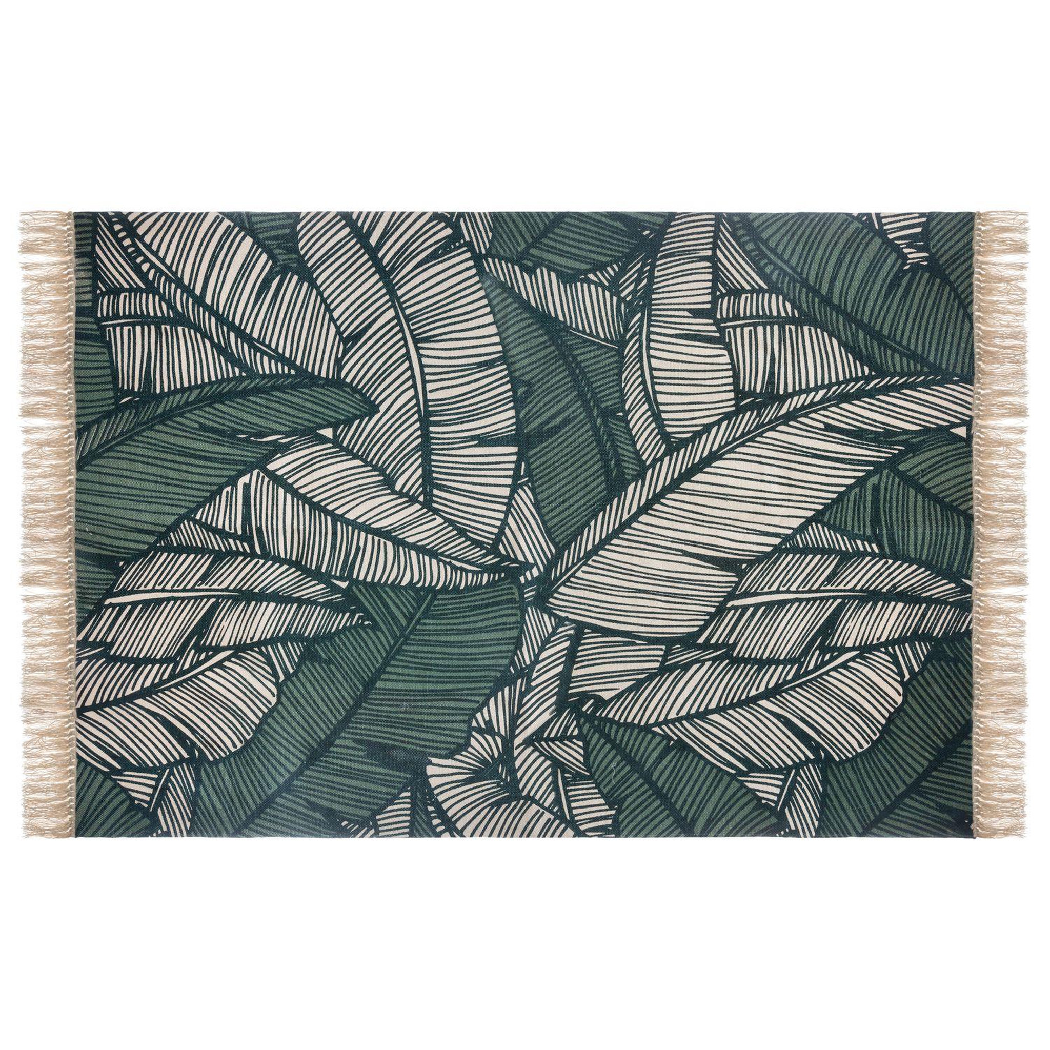 ATMOSPHERA Tapis à imprimé jungle en coton - 120 x 170 cm - vert et beige