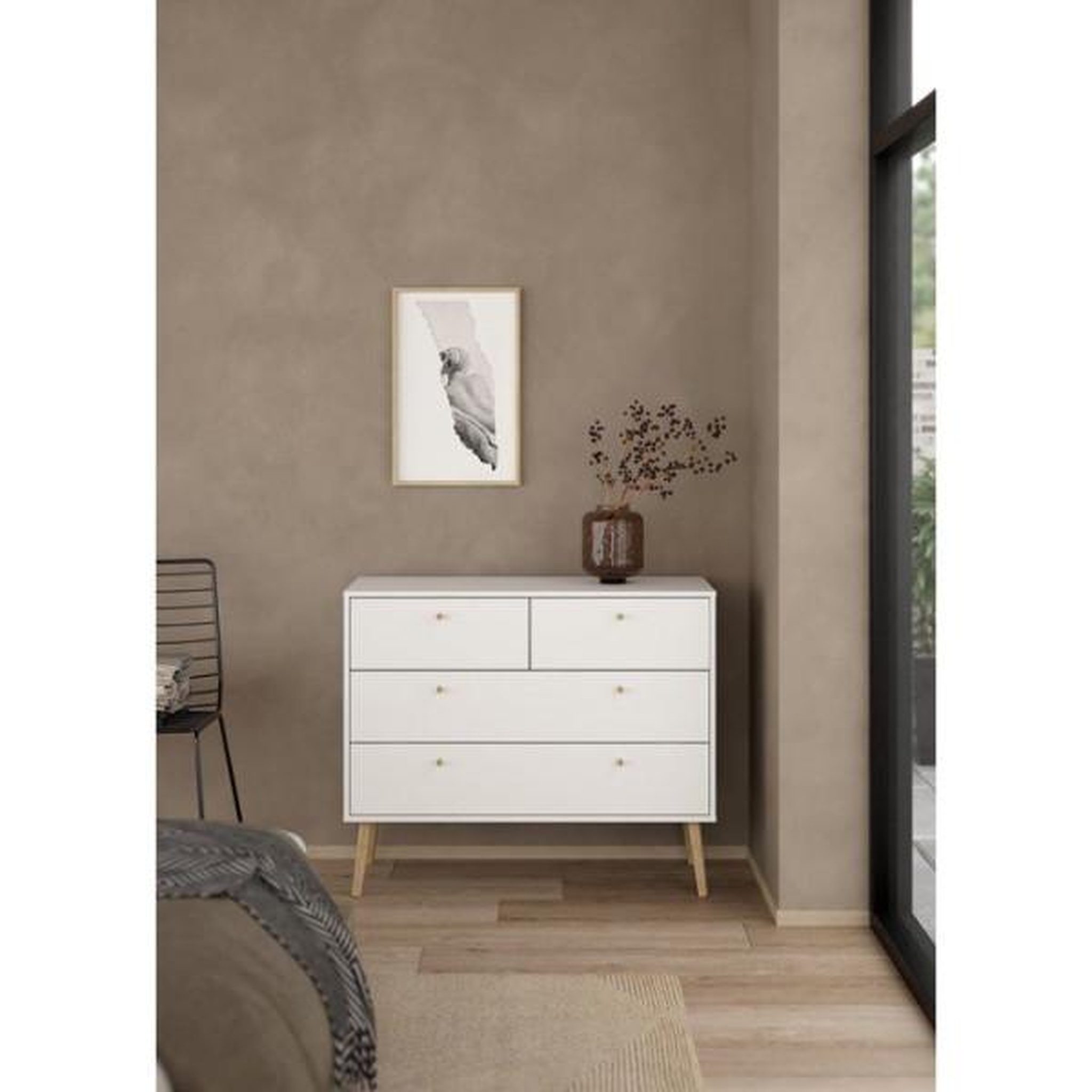Voir la diapositive 2 : MARKET24 Commode bodo - 4 tiroirs - blanc mat - style scandinave - l98,7 x p39,1 x h81,7 cm
