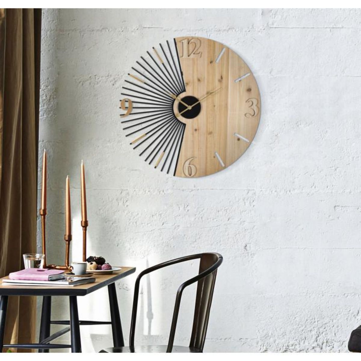 Paris Prix Horloge Murale Design  Wordy  60cm Naturel & Noir