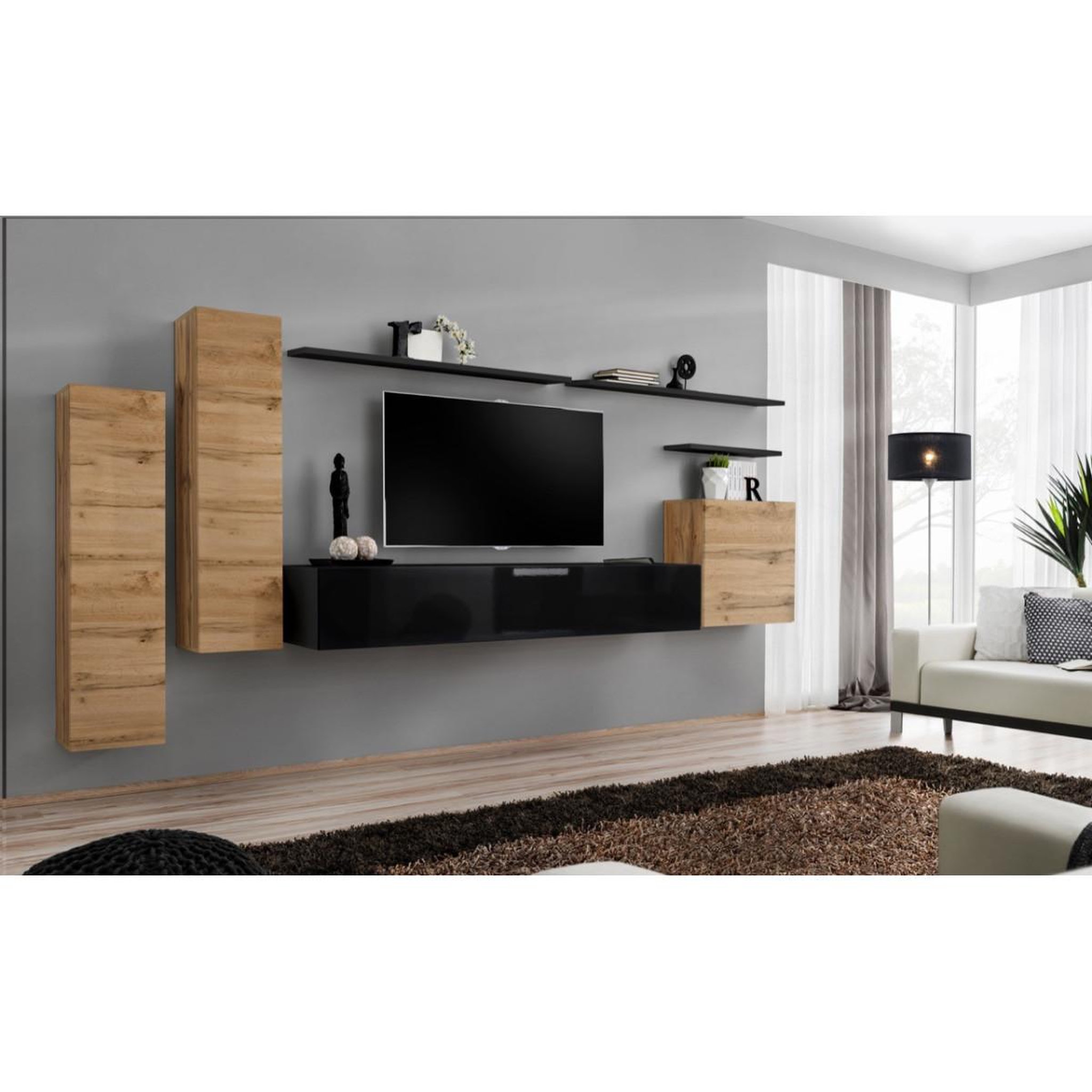 Voir la diapositive 2 : Paris Prix Meuble tv mural design  switch i  330cm naturel & noir