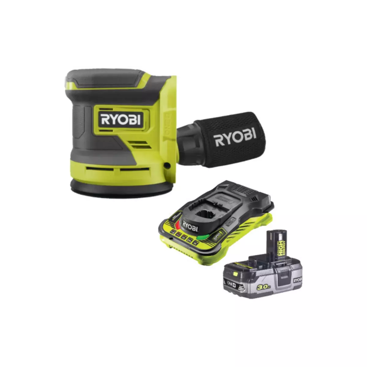 Ryobi Pack RYOBI Ponceuse excentrique 18V OnePlus RROS18-0 - 1 Batterie 3.0Ah High Energy - 1 Chargeur ul