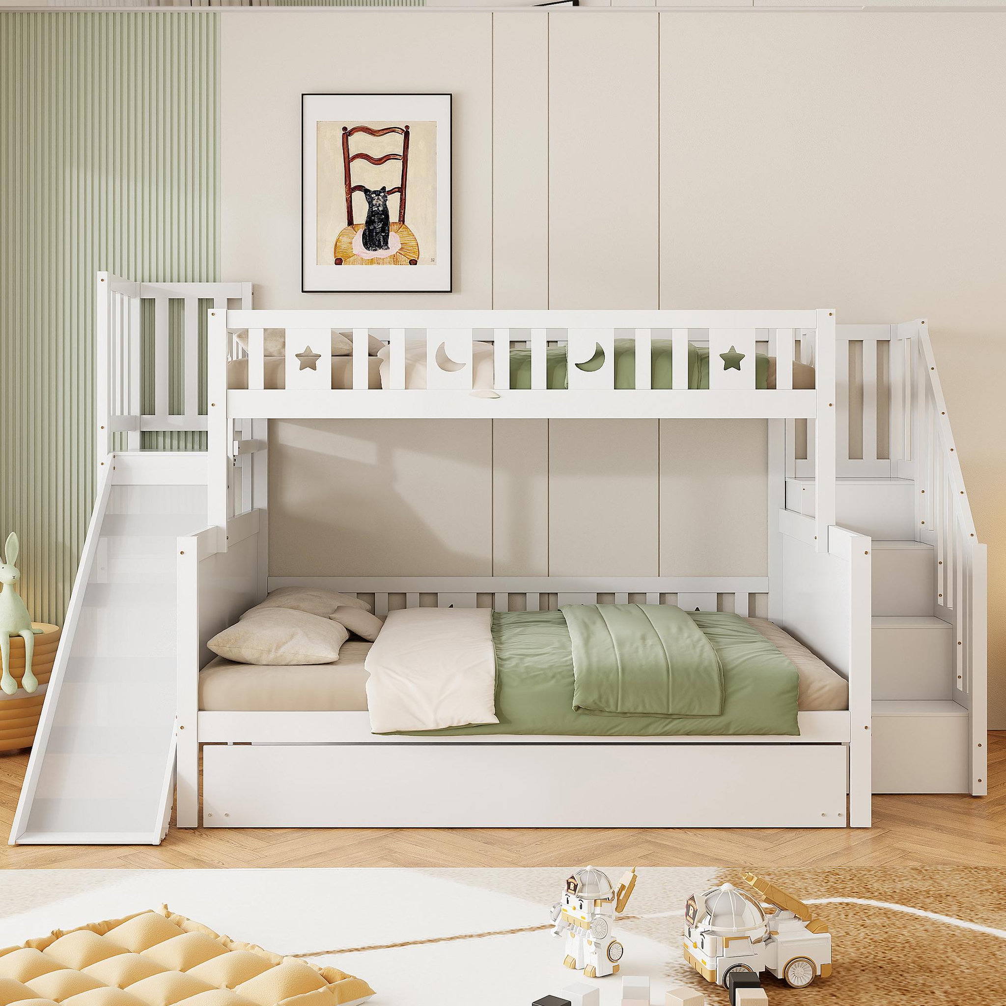 Voir la diapositive 2 : MERAX Lit superposé 140x200(90x200) cm coloris blanc bois massif