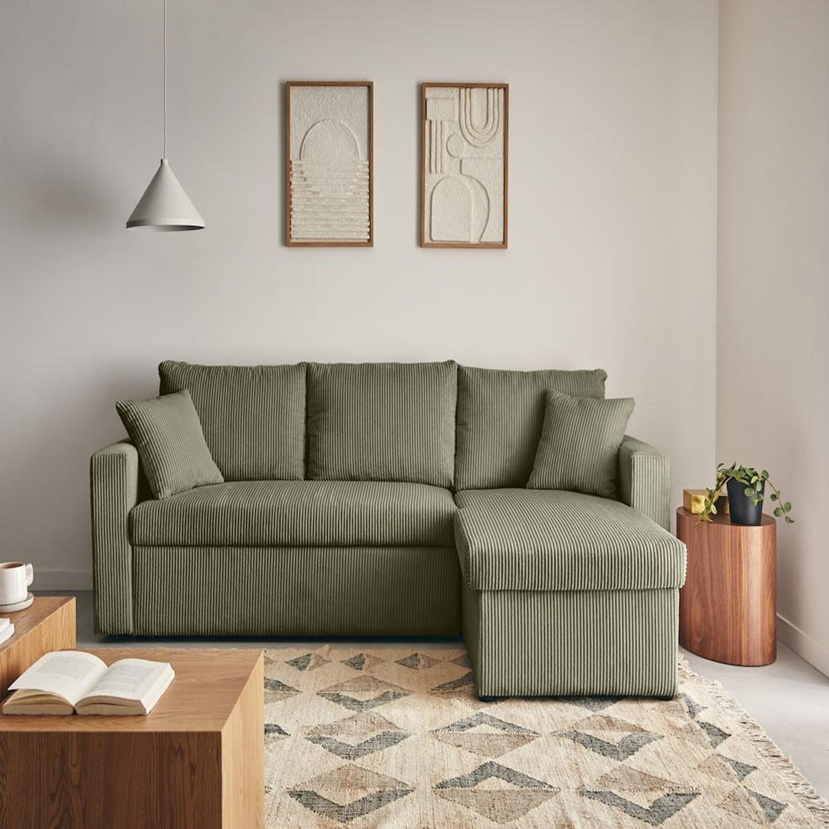 BEST MOBILIER Cyrus - canapé d'angle réversible 4 places - convertible avec coffre - en velours côtelé