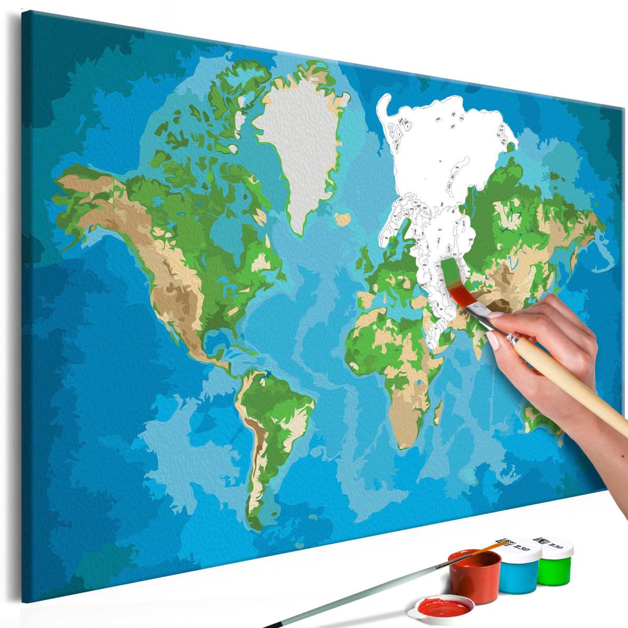 Voir la diapositive 1 : Paris Prix Tableau à peindre soi-même  carte du monde bleue verte  40x60cm