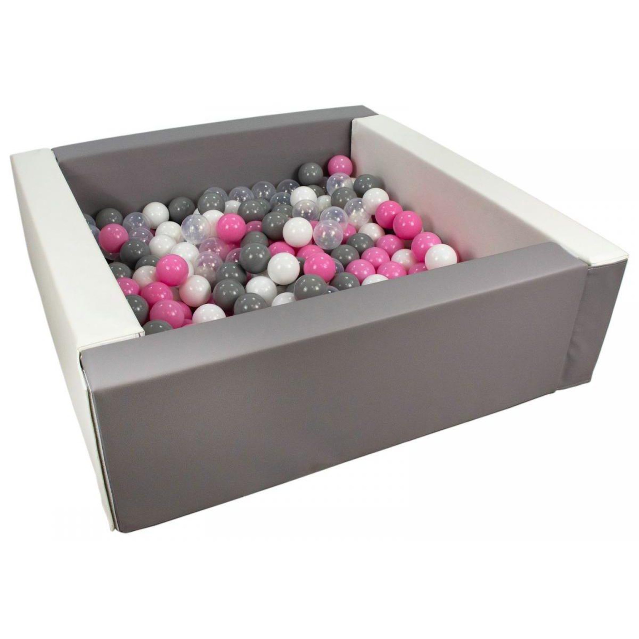 VELINDA Piscine à balles carrée avec 200 balles - blanc, gris/blanc, transparent, rose clair, gris