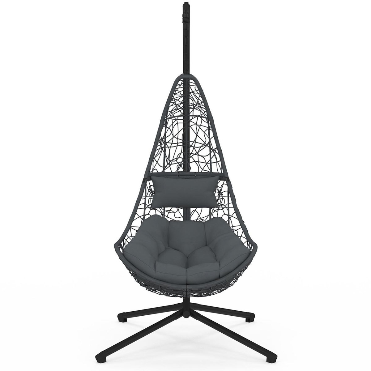 ID MARKET Fauteuil demi-lune suspendu ajouré effet rotin gris avec coussin gris