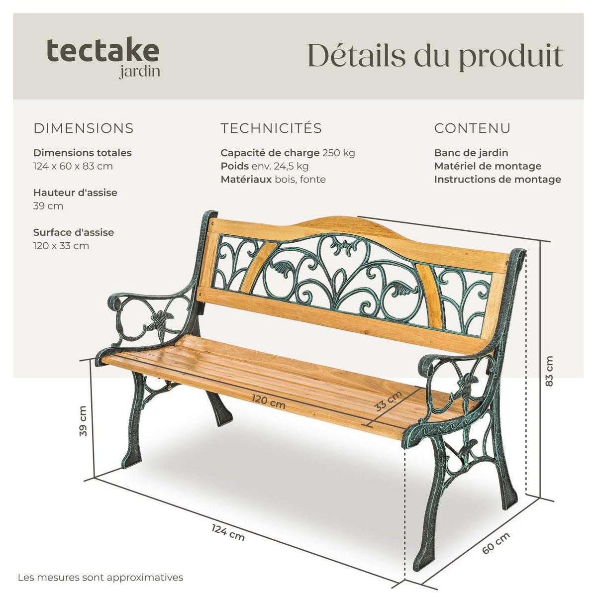tectake Banc de jardin 2 places