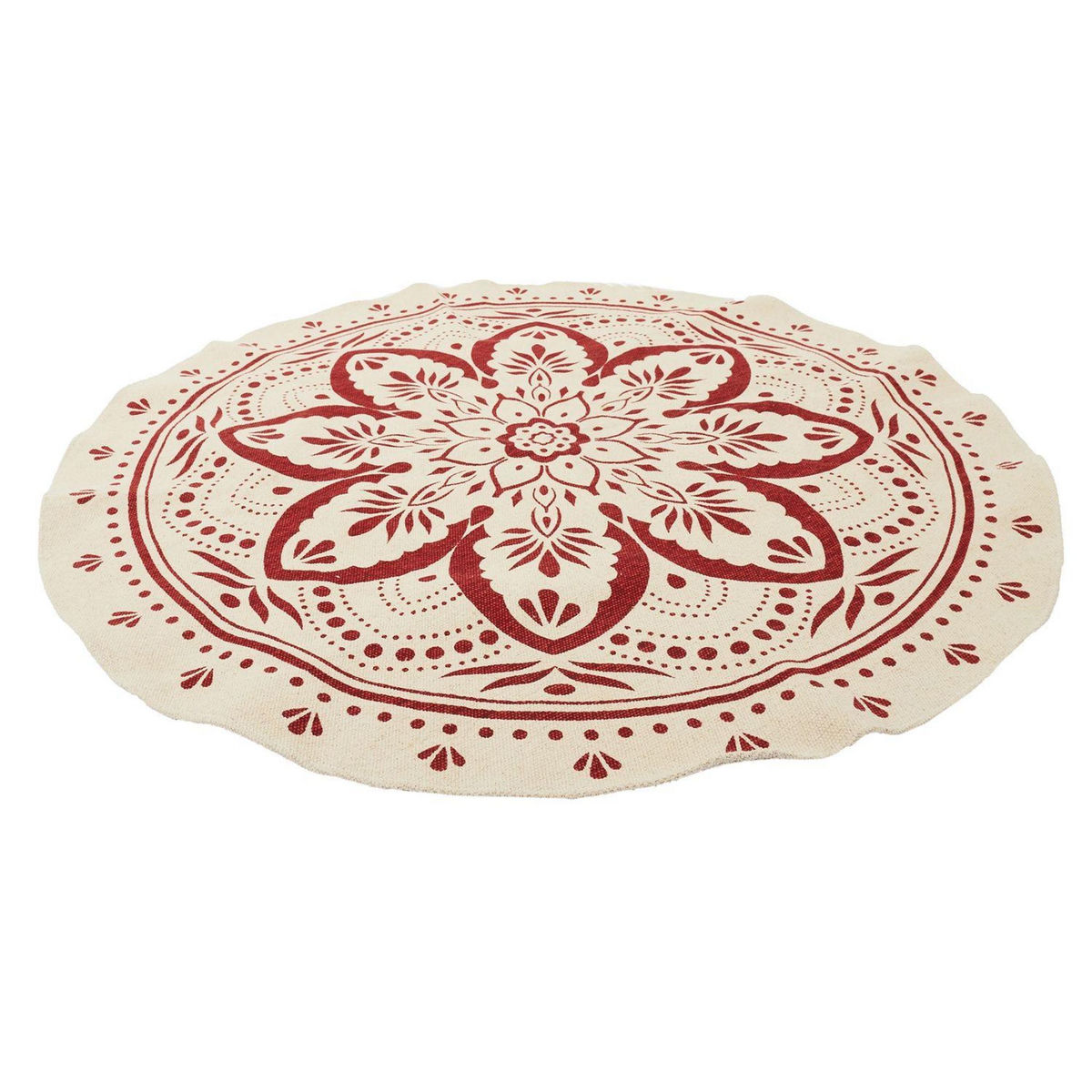 TOILINUX Tapis rond imprimé mandala - Diamètre 120 cm - Terracotta