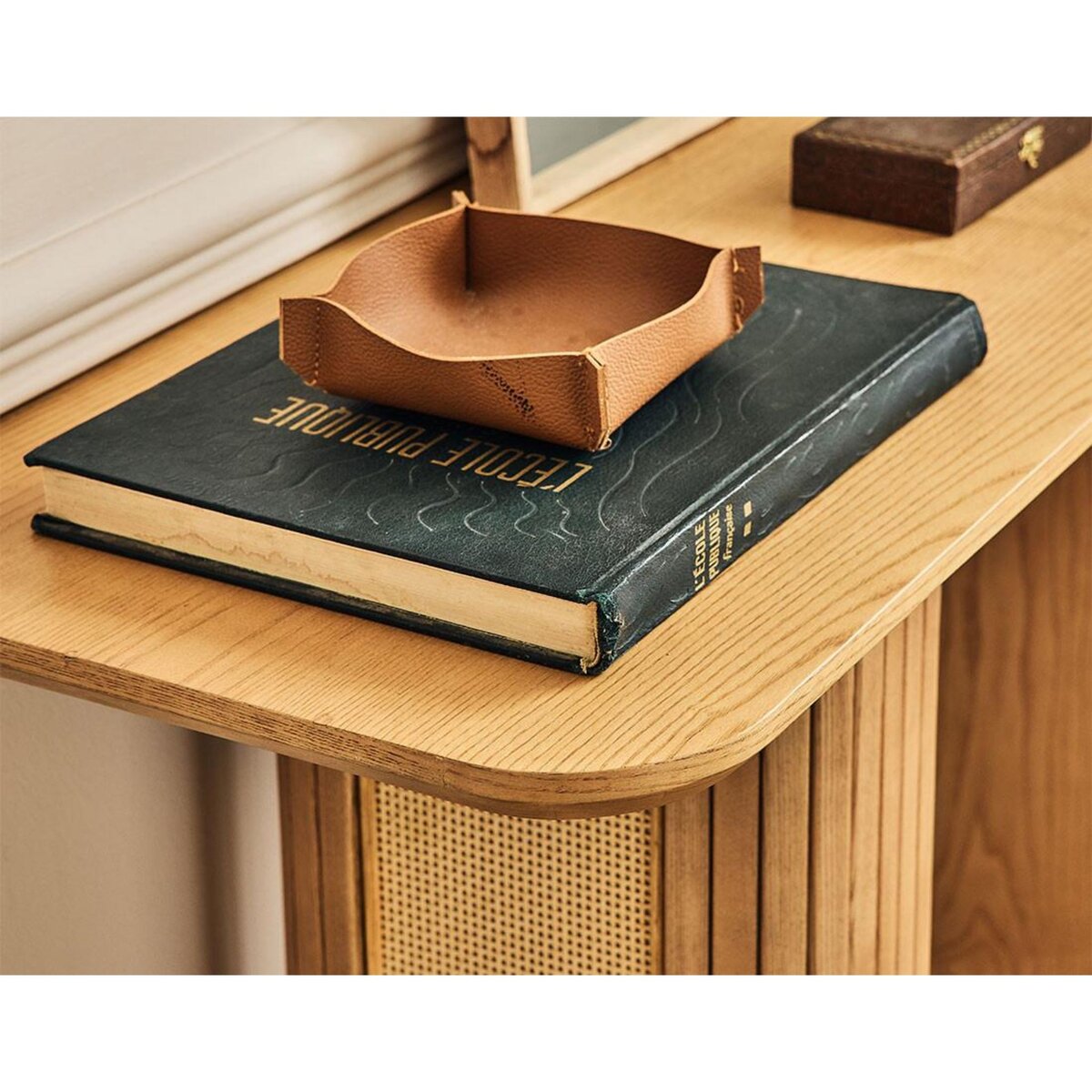 LISA DESIGN Milazzo - console - bois plaqué chêne et cannage - 120 cm