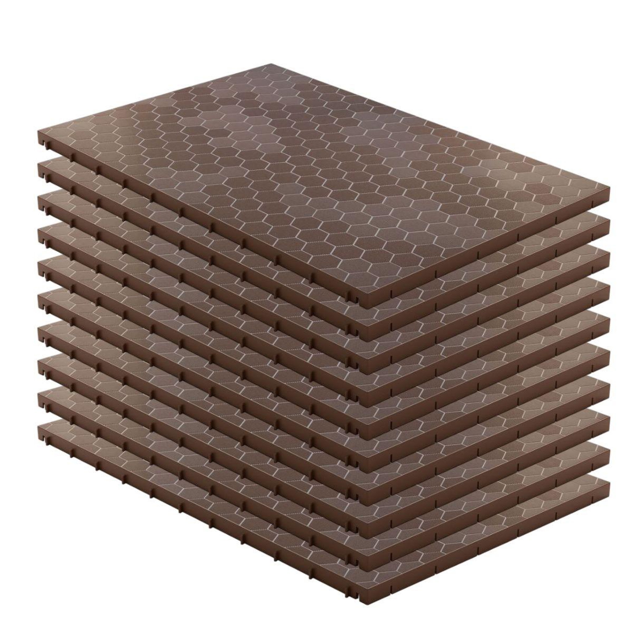 INTEC Lot de 10 Dalles de sol Clipsables Marron Taupe 116x76x3cm Polypropylène Revêtement de Sol Modulable 7.69m2 INTEC