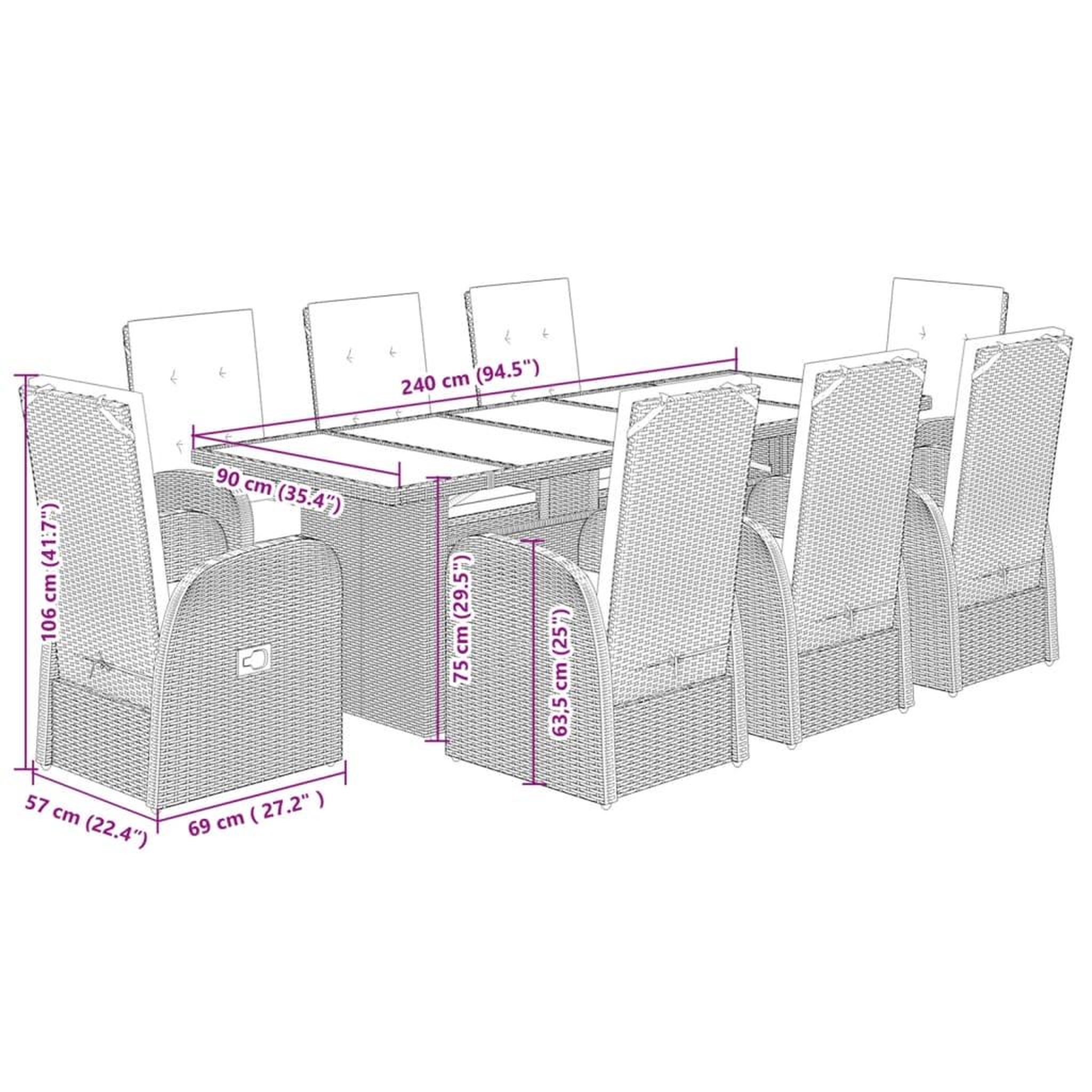 Voir la diapositive 6 : VIDAXL Ensemble a manger de jardin 9 pcs coussins gris resine tressee