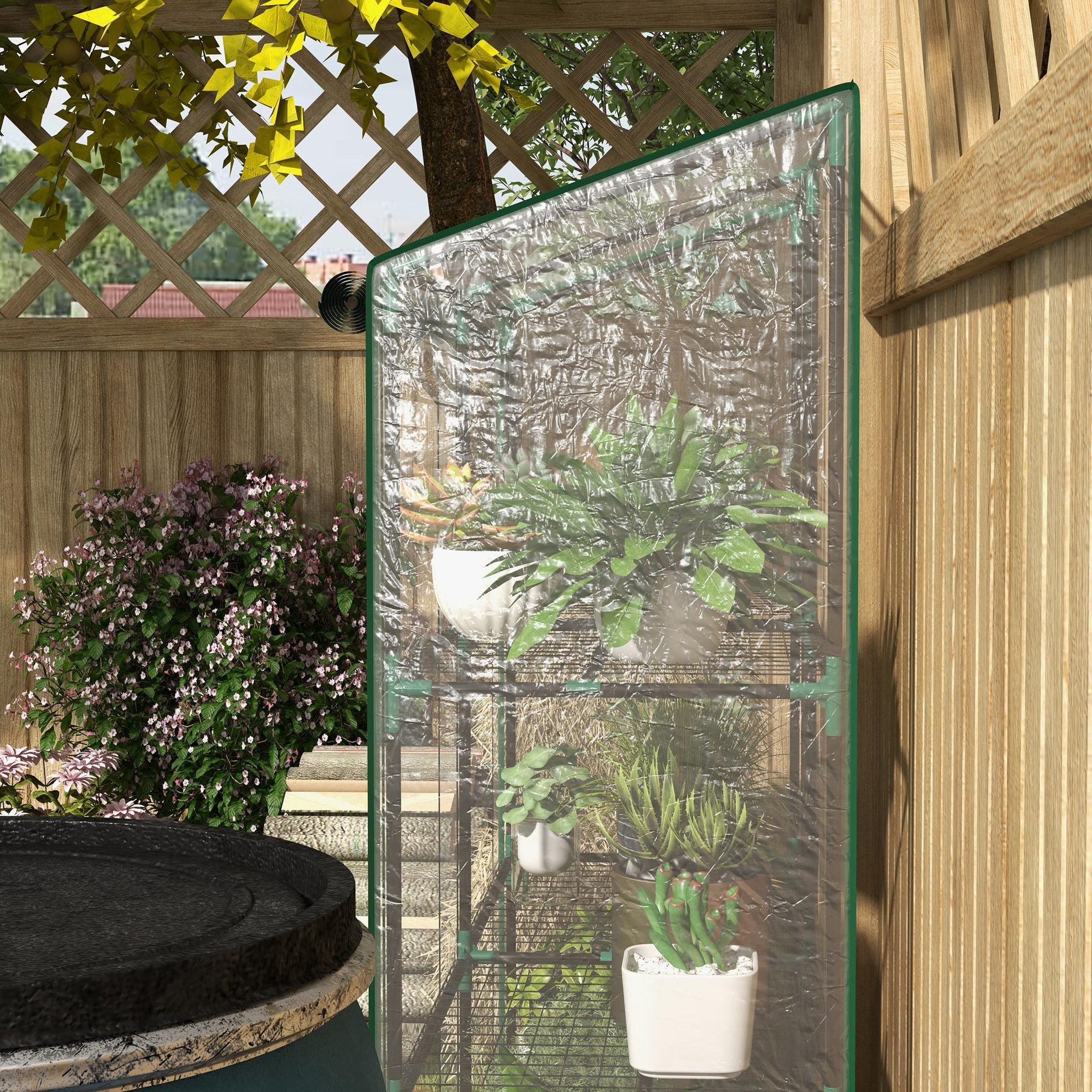 Voir la diapositive 5 : OUTSUNNY Mini serre de jardin 3 niveaux 2 portes 6 étagères