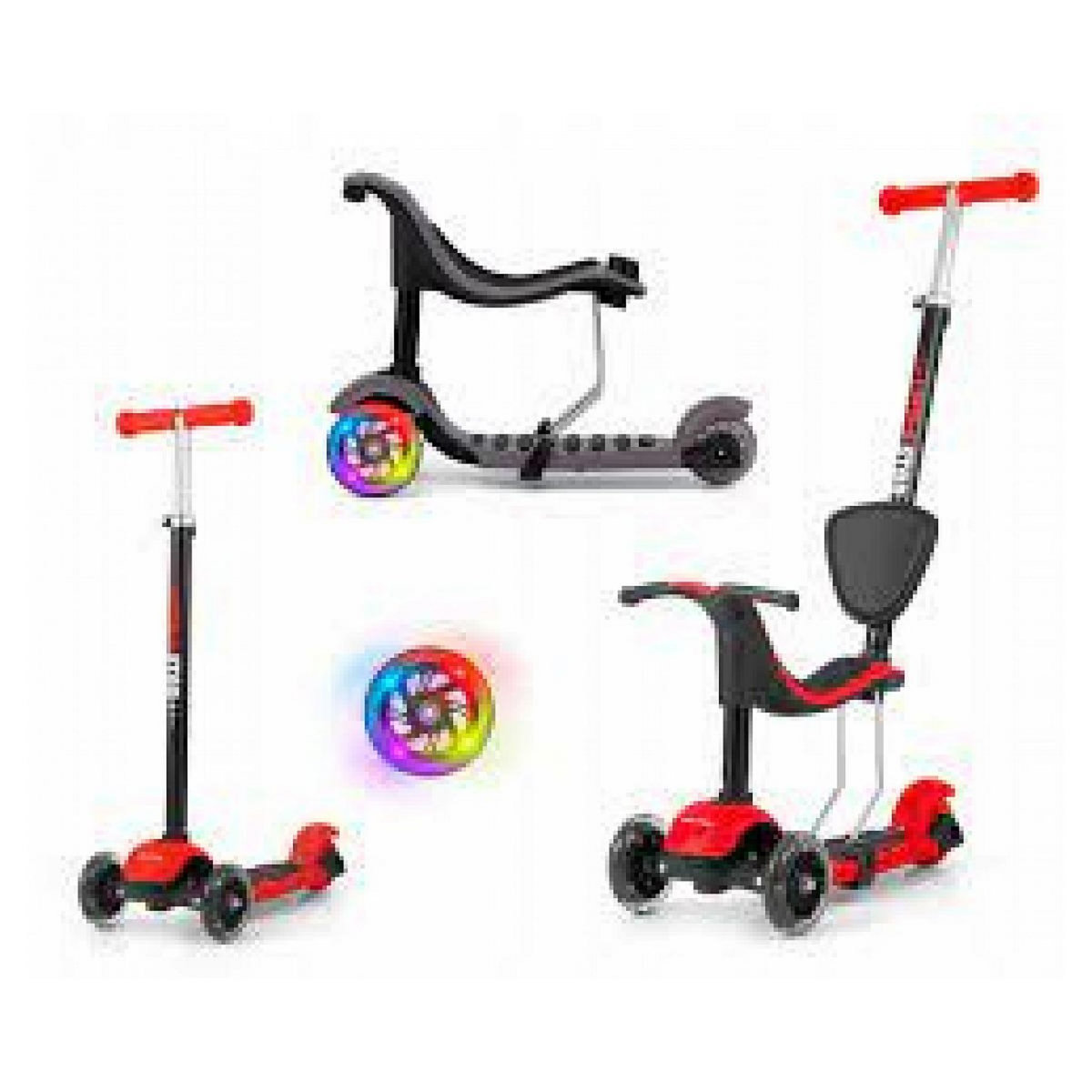 MILLY MALLY Porteur Trottinette 3 en 1 LITTLE STAR Rouge - Scooter évolutif pour enfants