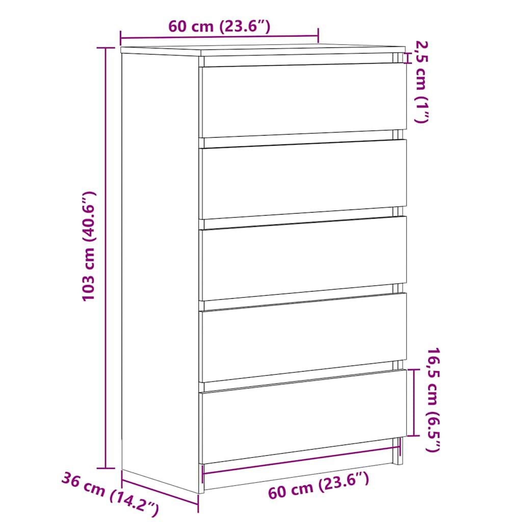 Voir la diapositive 6 : VIDAXL Commode vieux bois 60x36x103 cm bois d'ingenierie