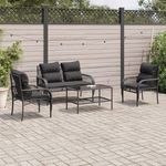 VIDAXL Salon de jardin 4 pcs avec coussins noir resine tressee