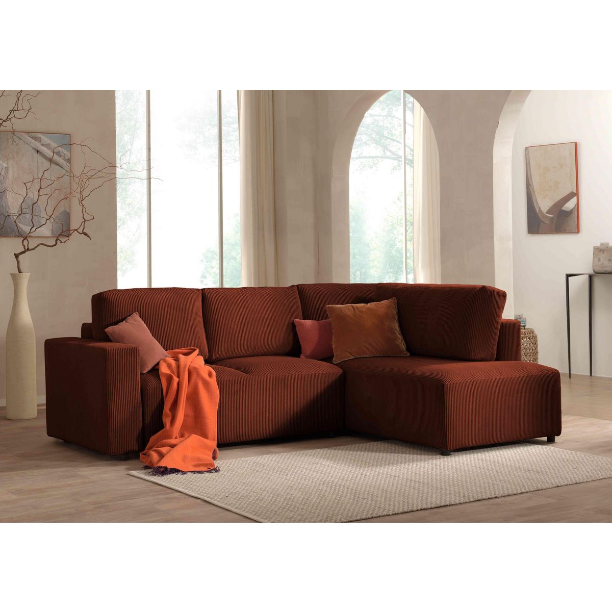 LISA DESIGN Livy - canapé d'angle convertible - avec coffre - en velours côtelé - 5 places - droit