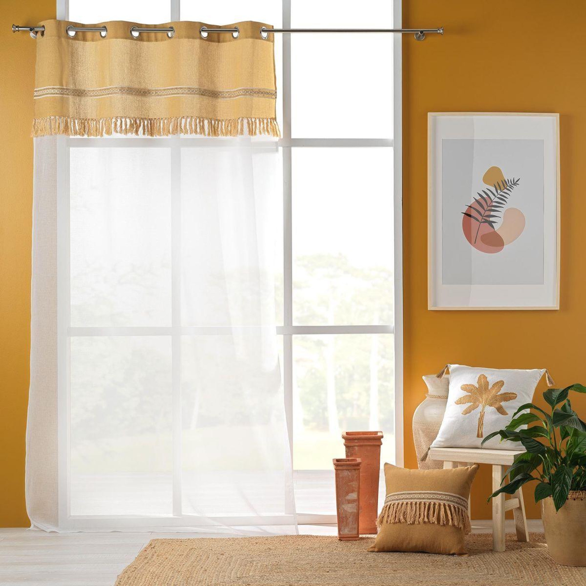 Voir la diapositive 4 : Douceur d'Intérieur Rideau voilage à œillets  janara  140x240cm ocre