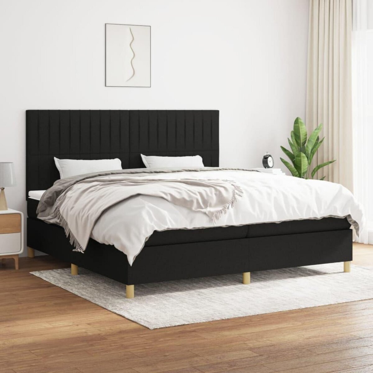 VIDAXL Sommier a lattes de lit avec matelas Noir 200x200 cm Tissu