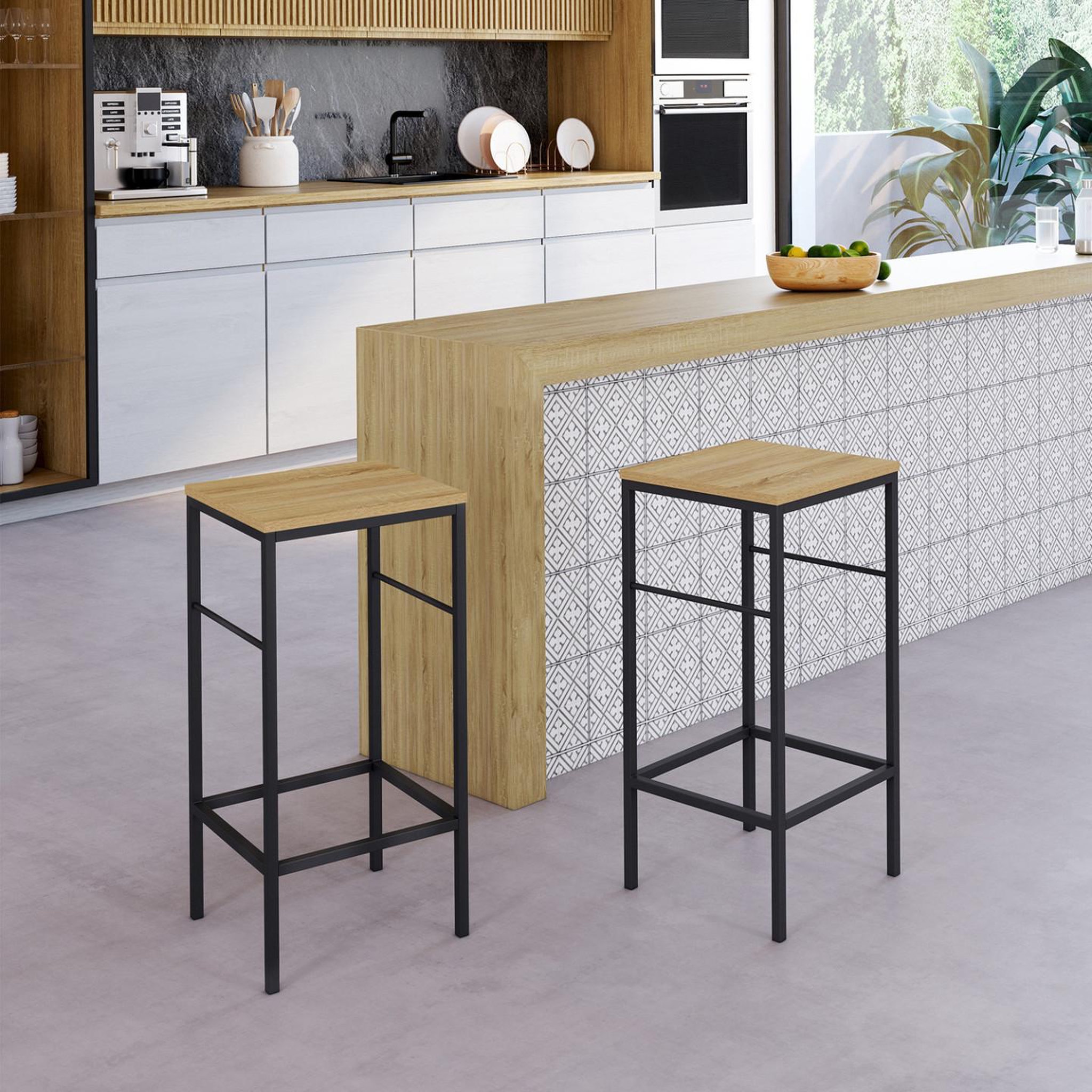 Voir la diapositive 2 : ID MARKET Lot de 2 tabourets de bar detroit design industriel