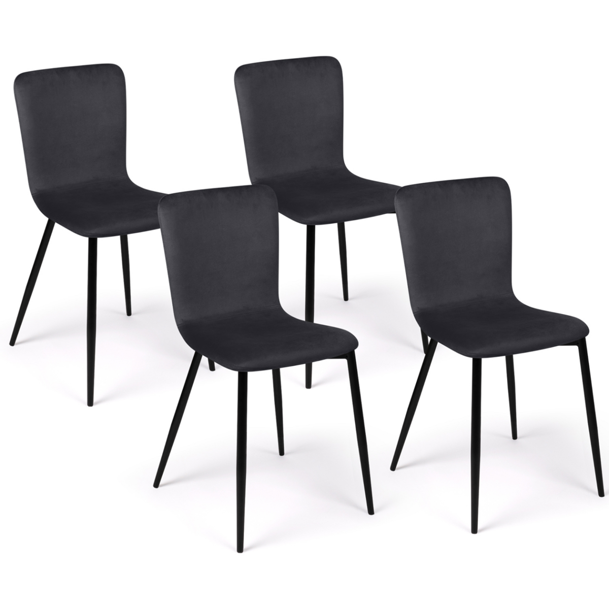 ID MARKET Lot de 4 chaises MACHA en velours gris foncé pour salle à manger