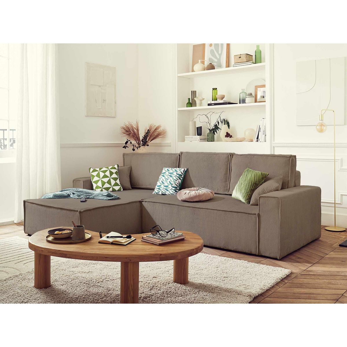 BEST MOBILIER Dellia - canapé d'angle réversible convertible - avec coffre - en velours côtelé - 4 places