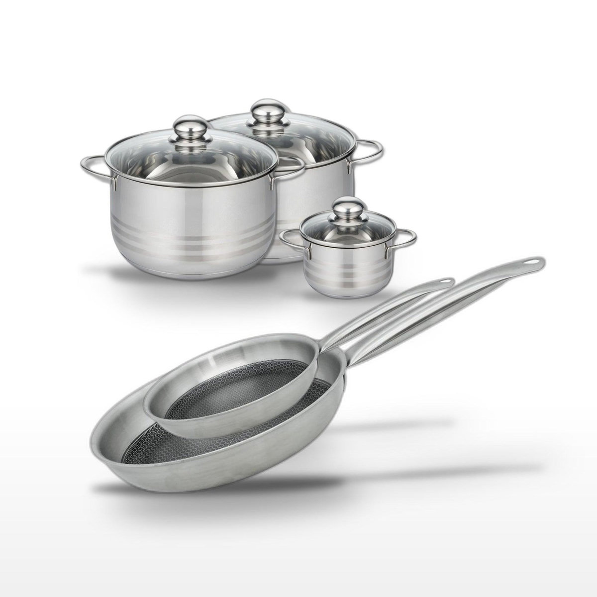 ELO Lot de 2 Poêles 24/28 cm et 3 Faitouts 12/20/24 cm Elo Relief Solution